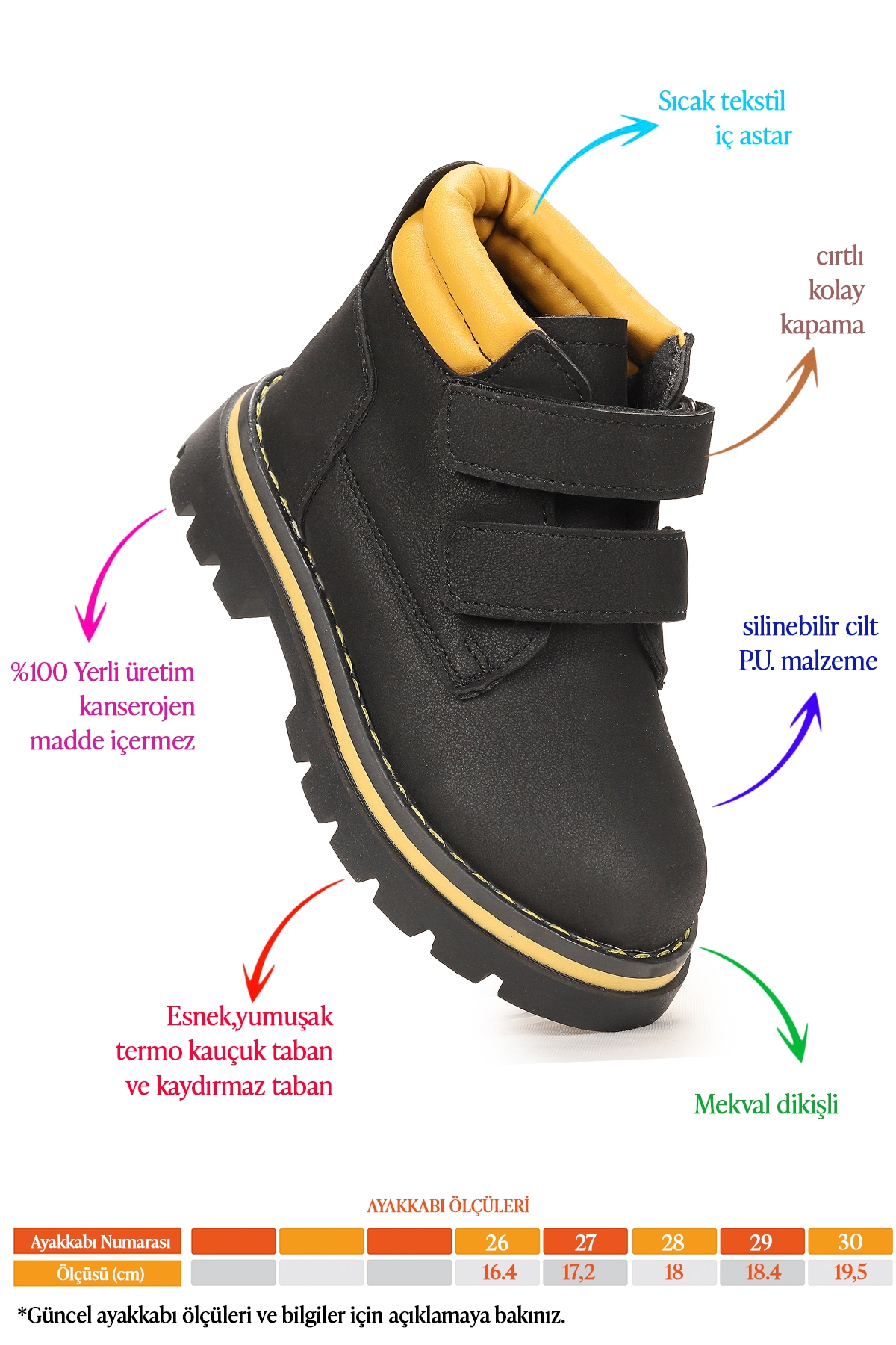 Azka Cırtlı Kız Çocuk Bot Ayakkabı Siyah - Sarı - Görsel 3