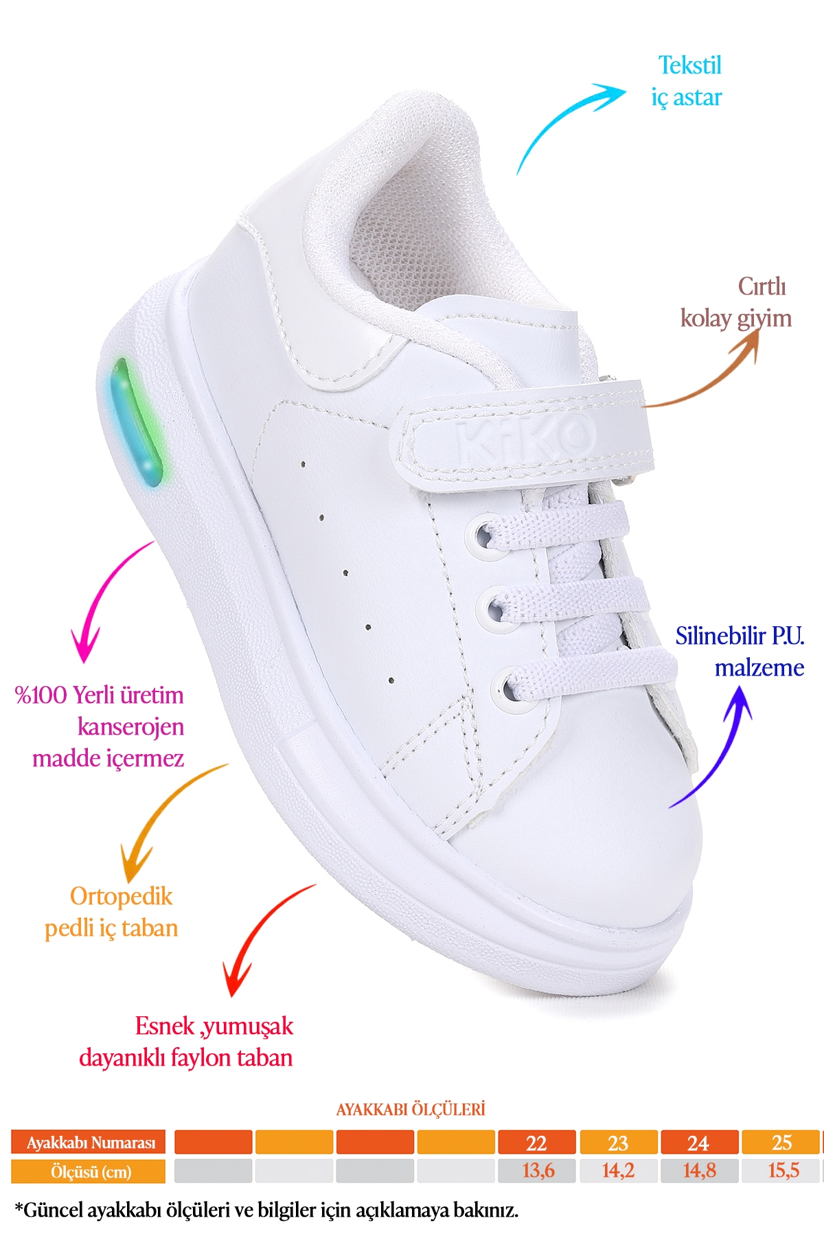 Tinsa Günlük Cırtlı Işıklı Kız Bebek Spor Ayakkabı Beyaz - Beyaz - Görsel 3