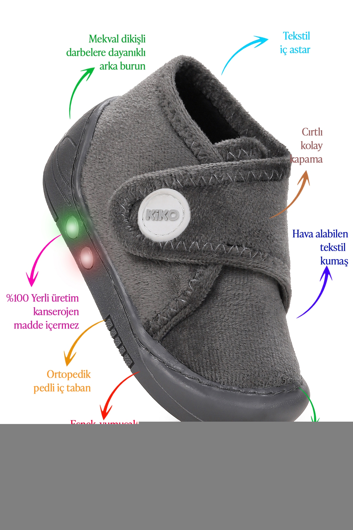 Petri Günlük Işıklı Kız Bebek Ev Okul Kreş Panduf Gri - Görsel 3