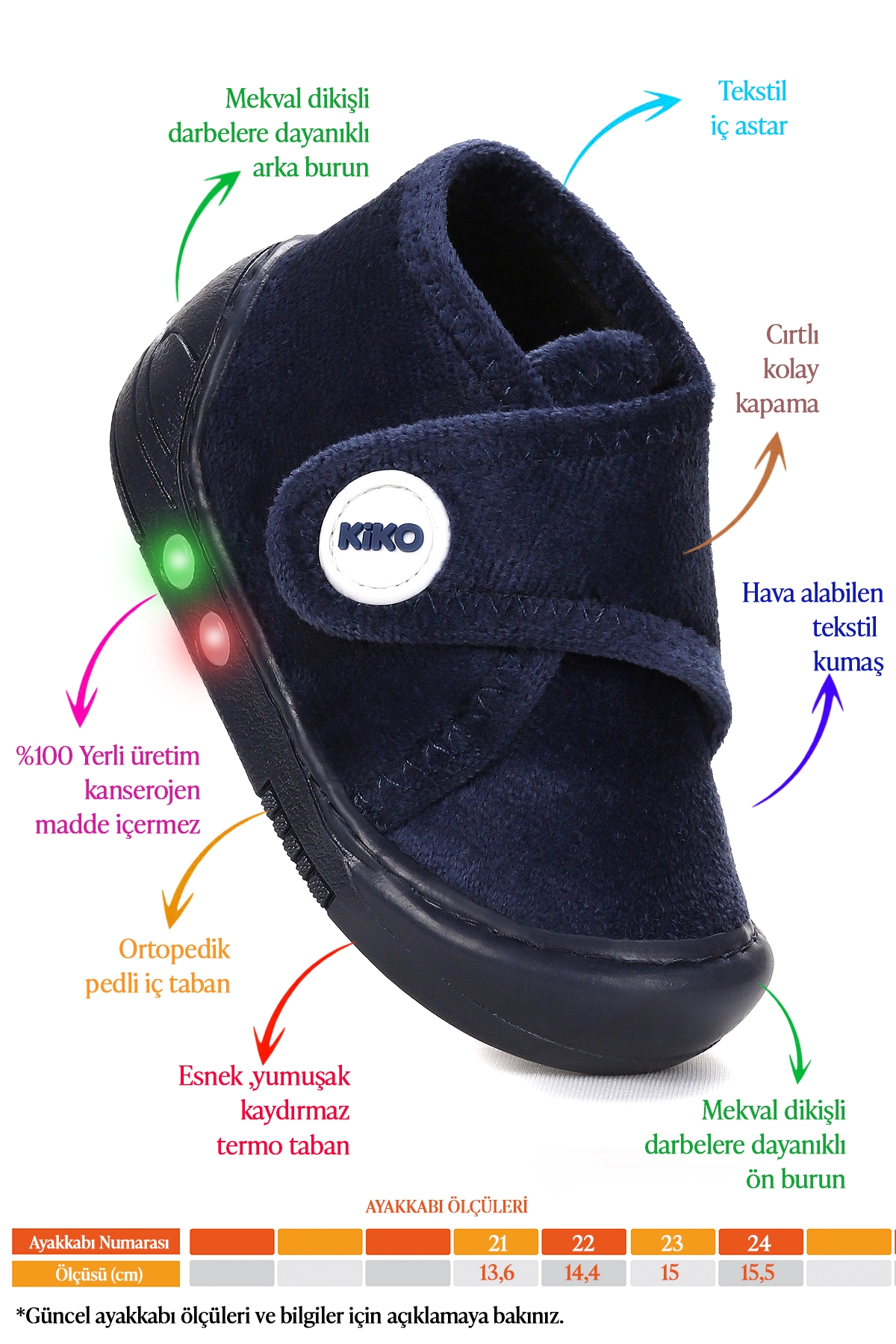 Petri Günlük Işıklı Kız Bebek Ev Okul Kreş Panduf Lacivert - Görsel 3