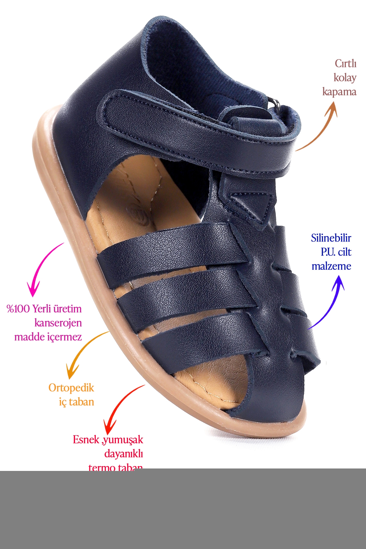 Lonpe İlk Adım Cırtlı Kız Bebek Sandalet Lacivert - Görsel 3