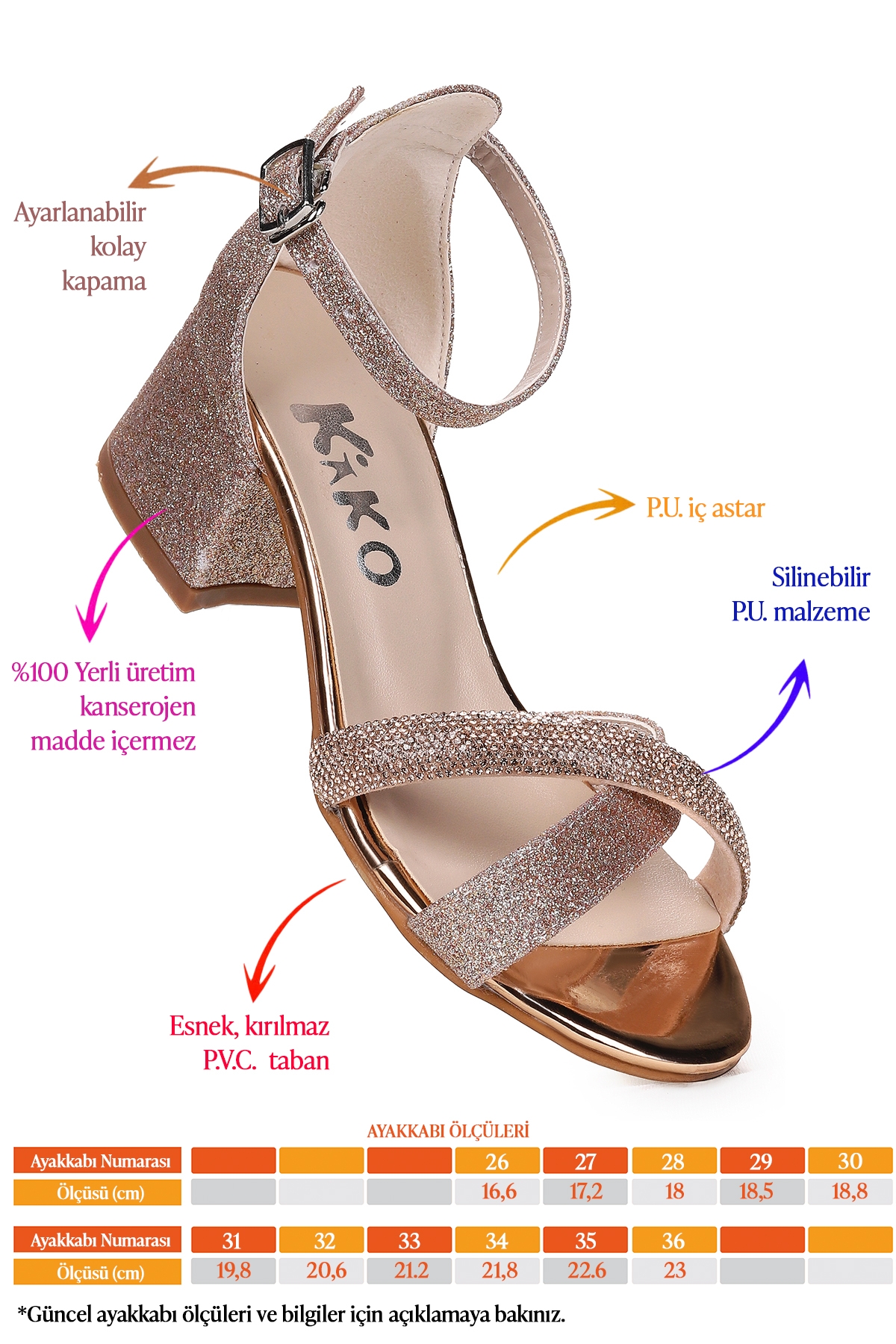 Tanda Kum Simli Kız Çocuk 4 Cm Topuklu Sandalet Abiye Ayakkabı Bakır - Görsel 3