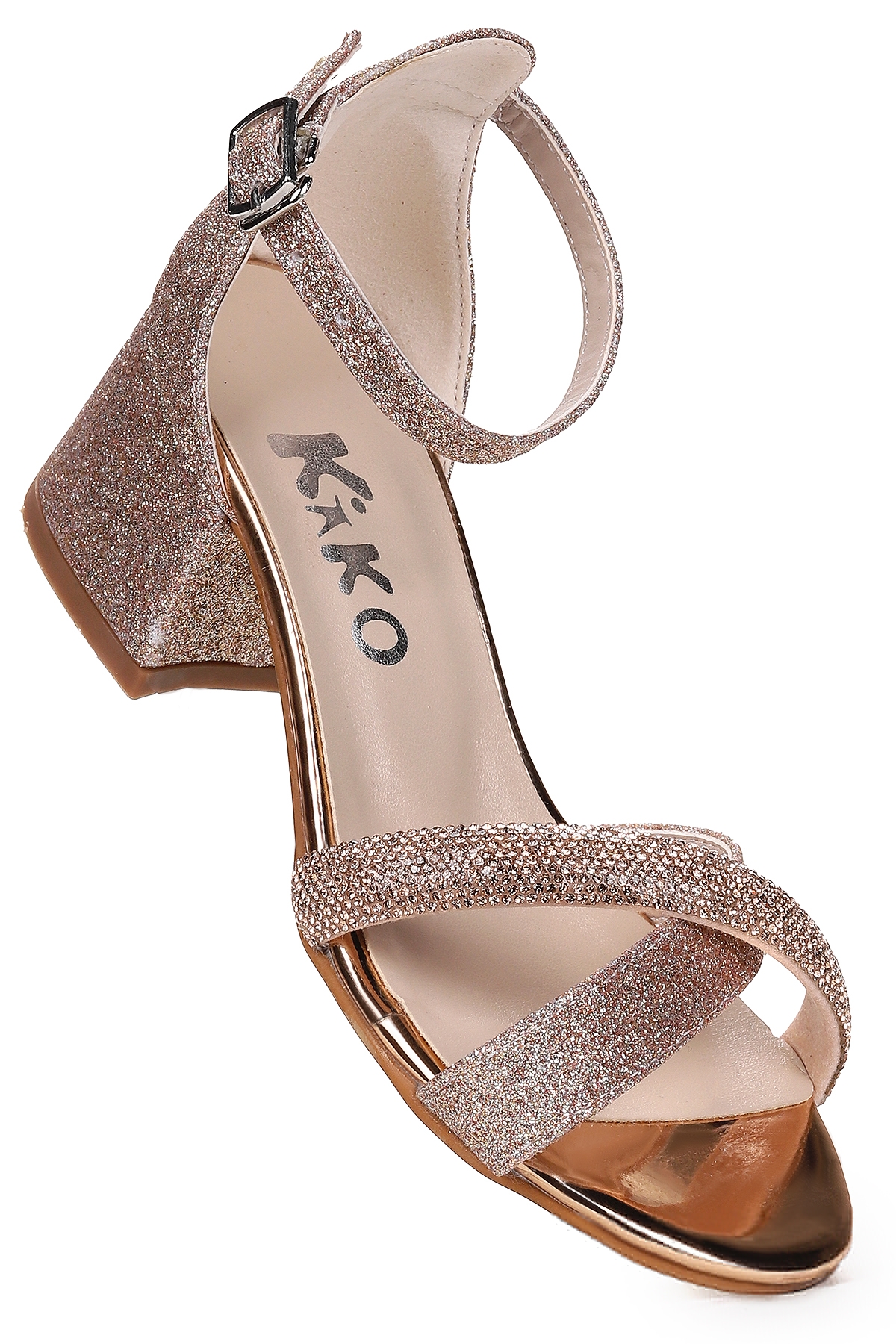 Tanda Kum Simli Kız Çocuk 4 Cm Topuklu Sandalet Abiye Ayakkabı Bakır - Görsel 4