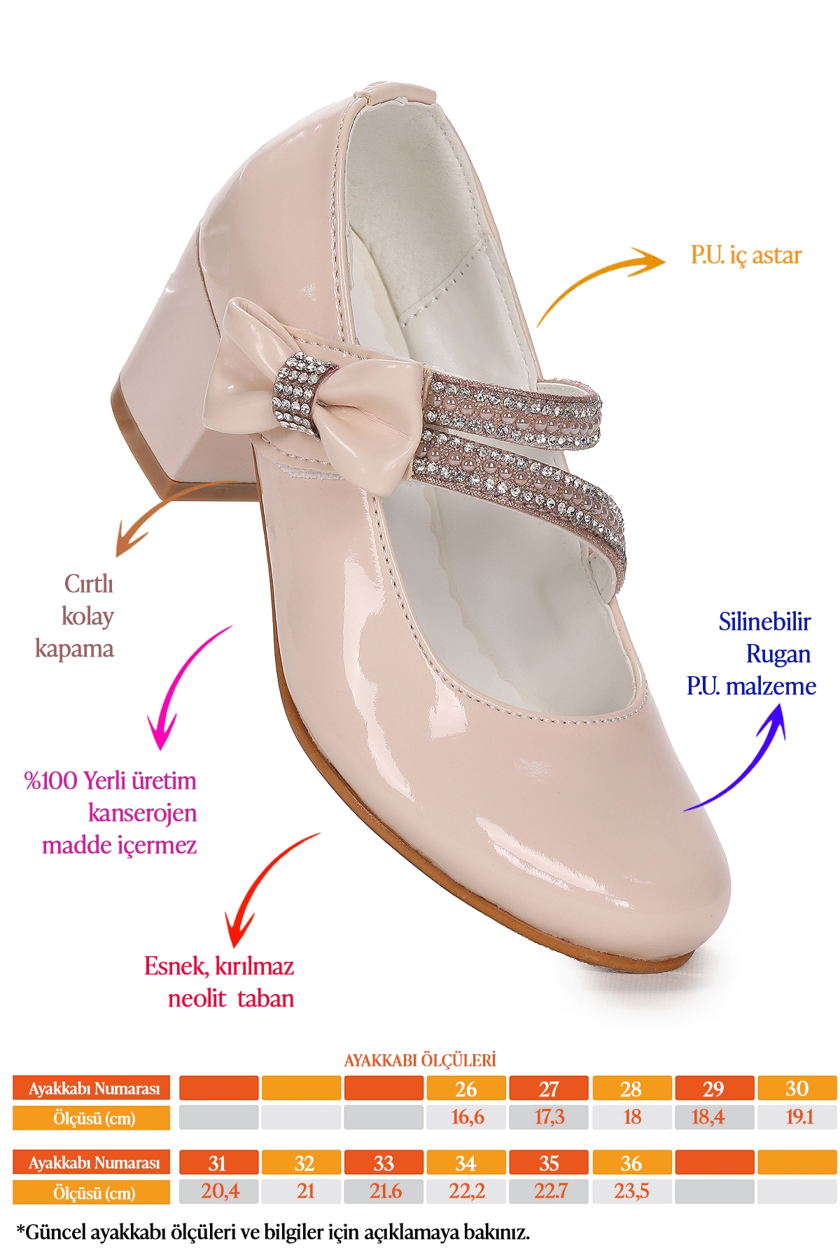 Aisha Rugan Günlük Kız Çocuk 4 Cm Topuklu Abiye Ayakkabı Pudra - Görsel 3