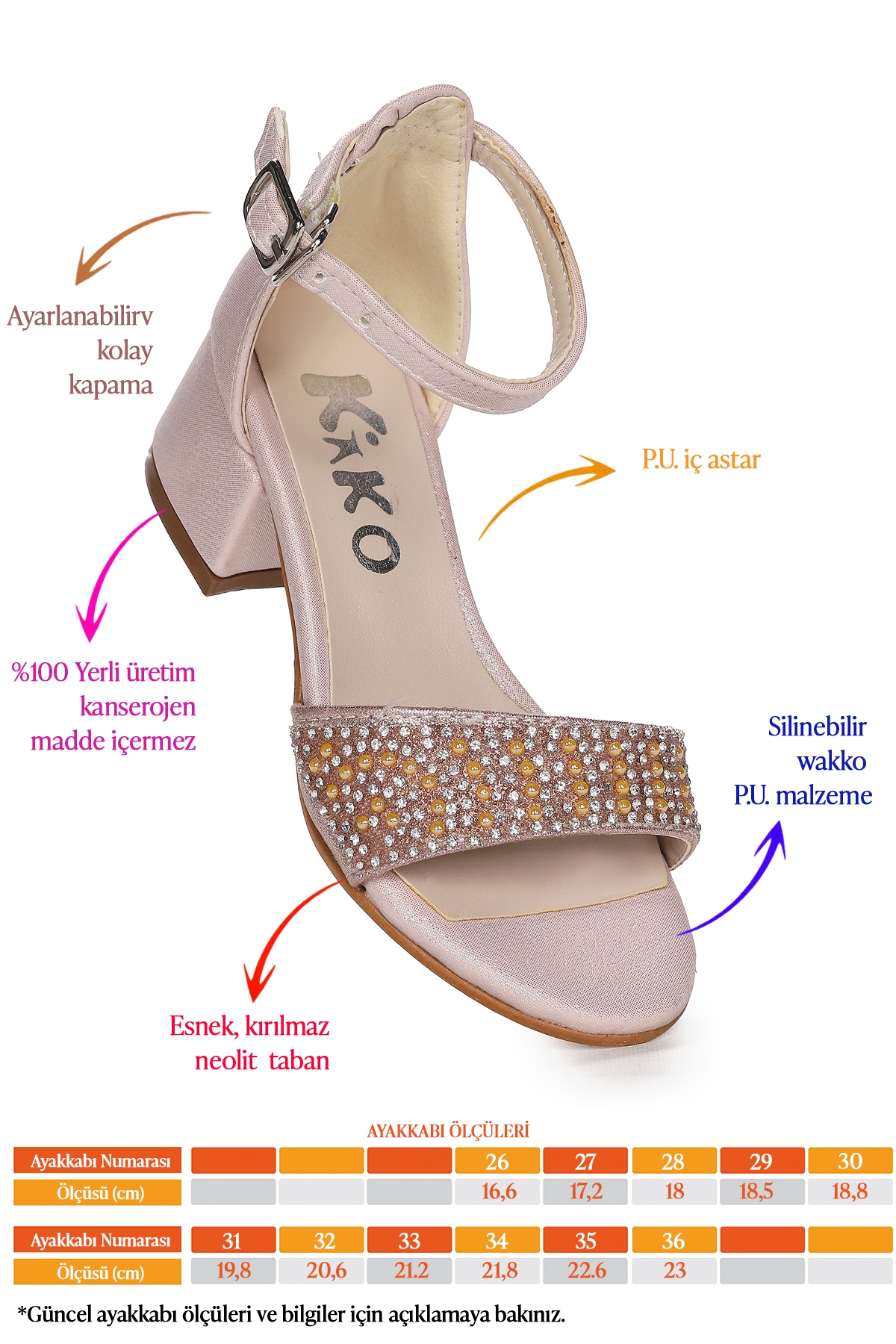 Heidi Vakko Günlük Kız Çocuk 3 Cm Topuklu Sandalet Abiye Ayakkabı Pudra - Görsel 3