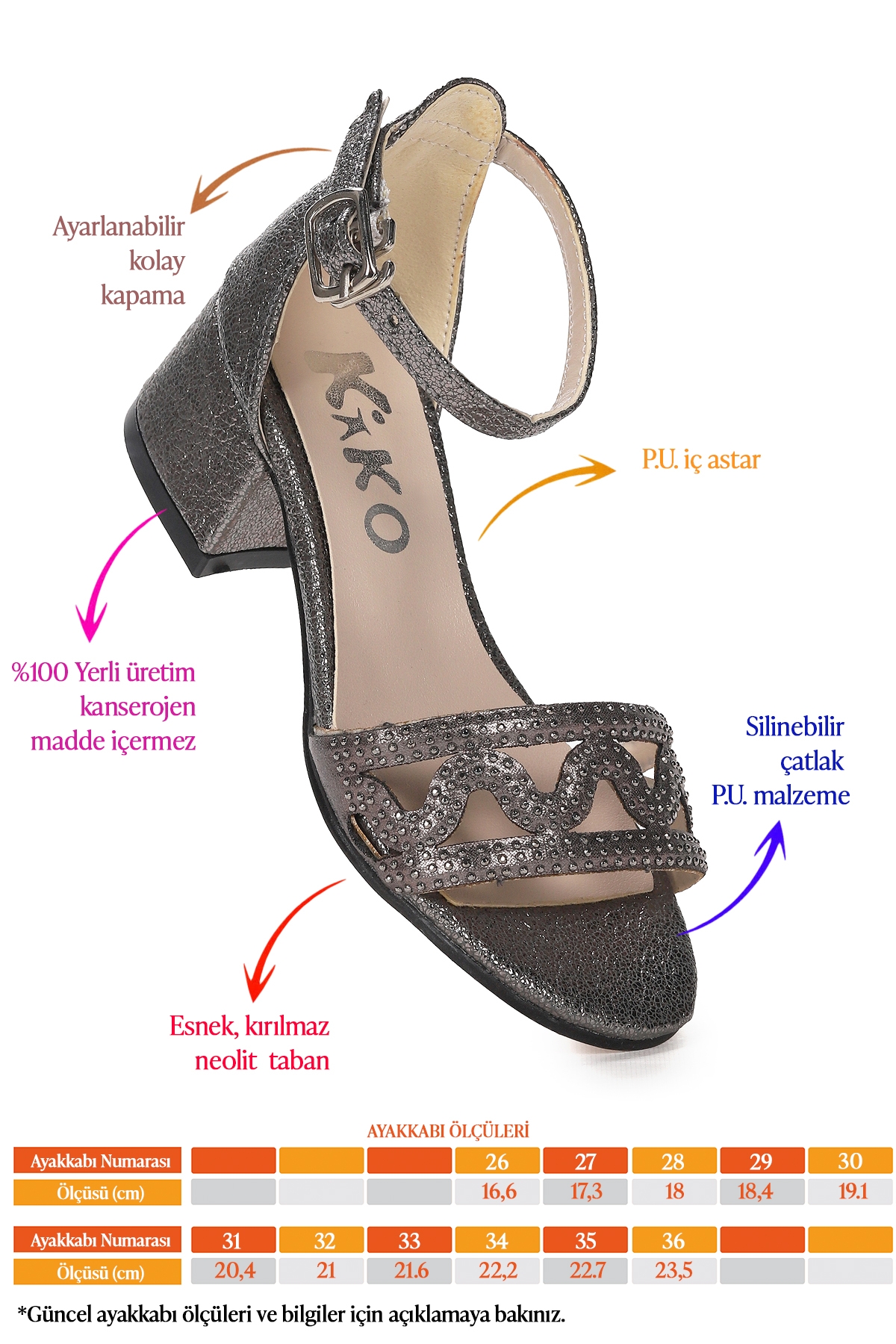 Else Günlük Kız Çocuk 3 Cm Topuklu Sandalet Abiye Ayakkabı Platin - Görsel 3