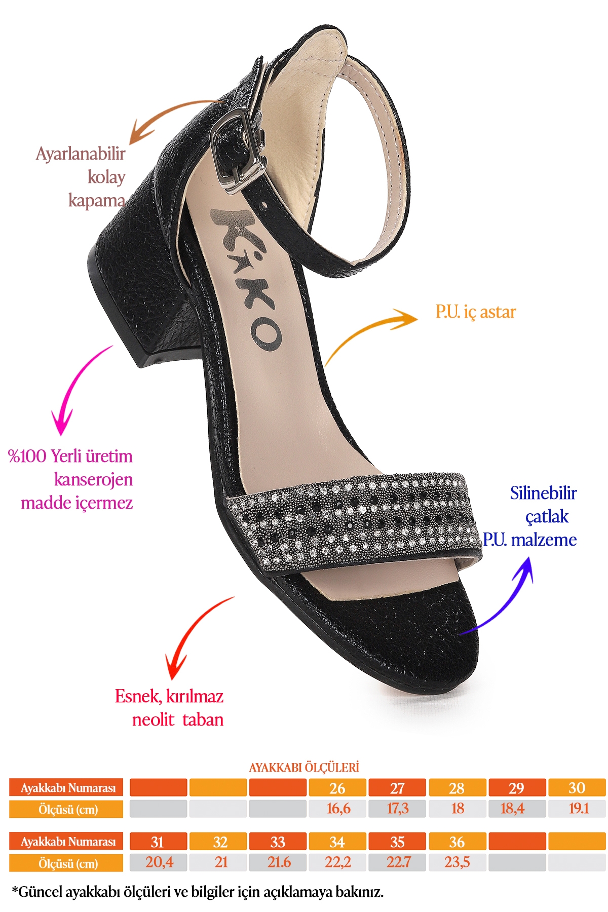 Elinor Çatlak Günlük Kız Çocuk 3 Cm Topuklu Sandalet Abiye Ayakkabı Siyah - Görsel 3