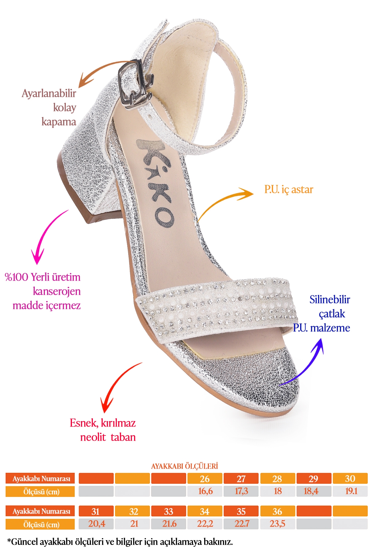 Elinor Çatlak Günlük Kız Çocuk 3 Cm Topuklu Sandalet Abiye Ayakkabı Gümüş - Görsel 3