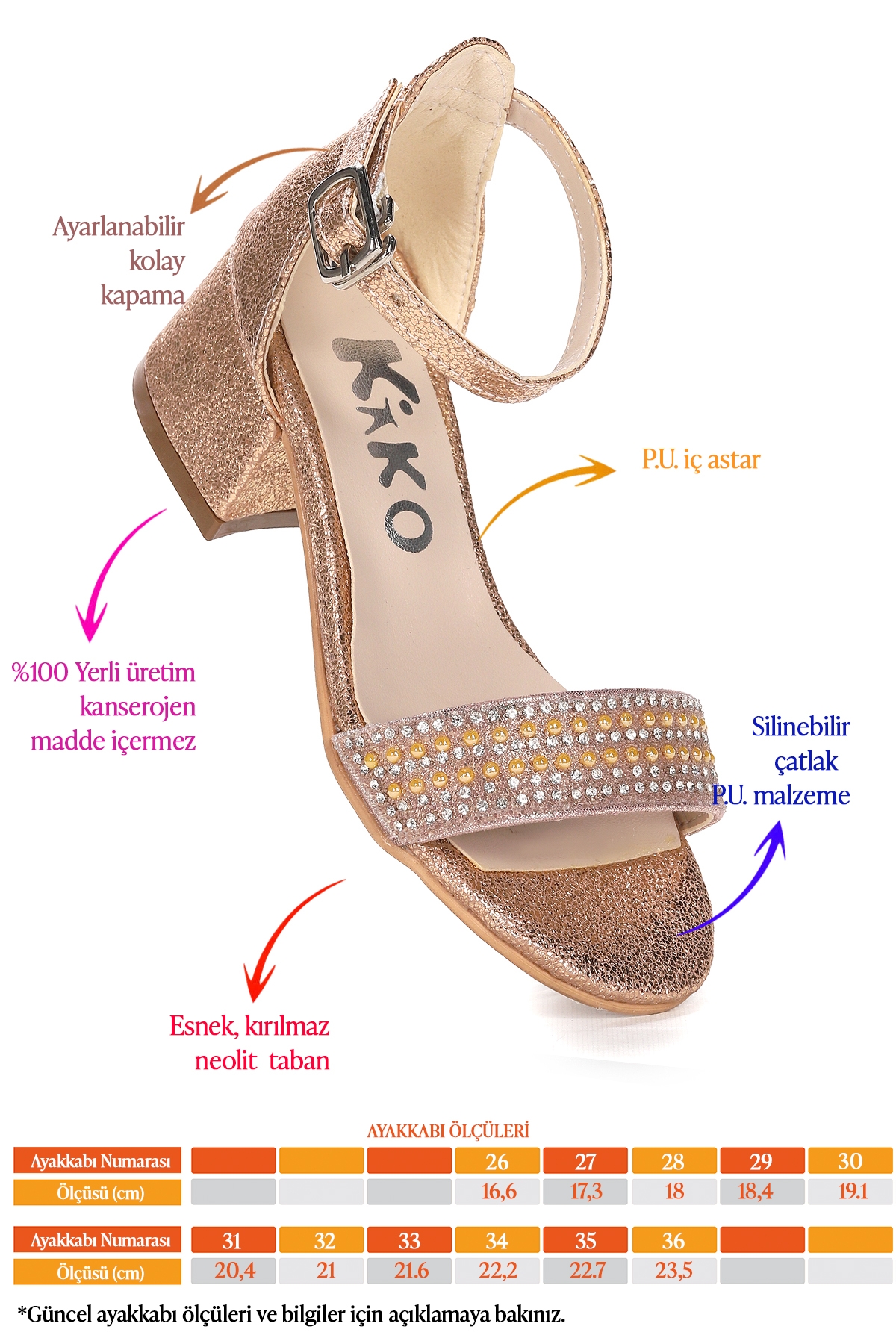 Elinor Çatlak Günlük Kız Çocuk 3 Cm Topuklu Sandalet Abiye Ayakkabı Bakır - Görsel 3