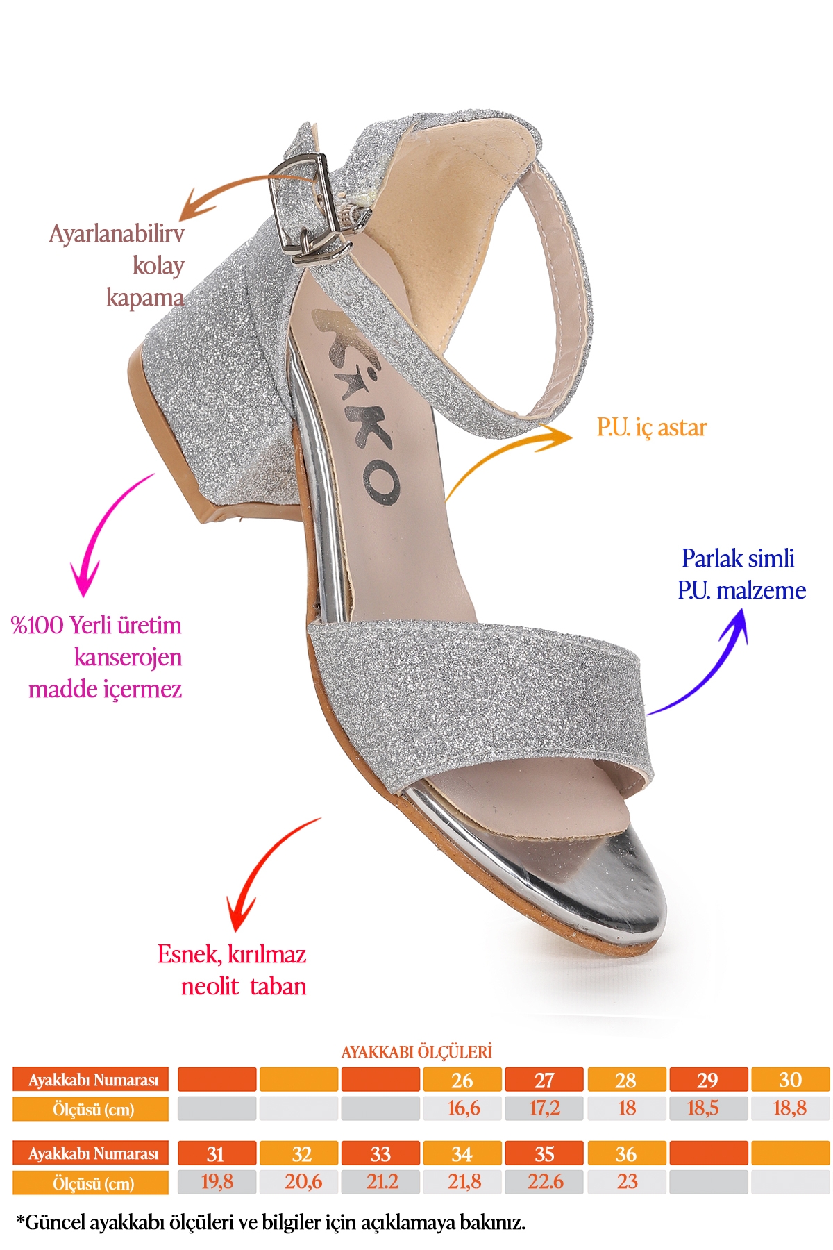 Alexa Günlük Kız Çocuk 4 Cm Topuklu Sandalet Abiye Ayakkabı Gümüş - Görsel 3