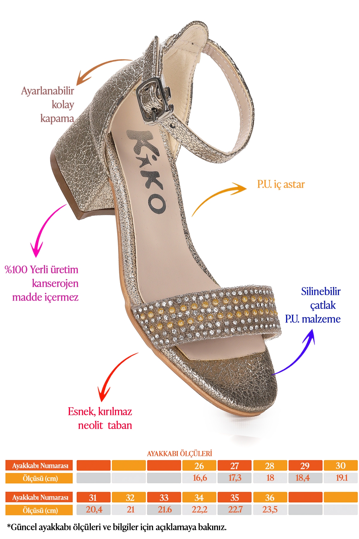 Elinor Çatlak Günlük Kız Çocuk 3 Cm Topuklu Sandalet Abiye Ayakkabı Altın - Görsel 3