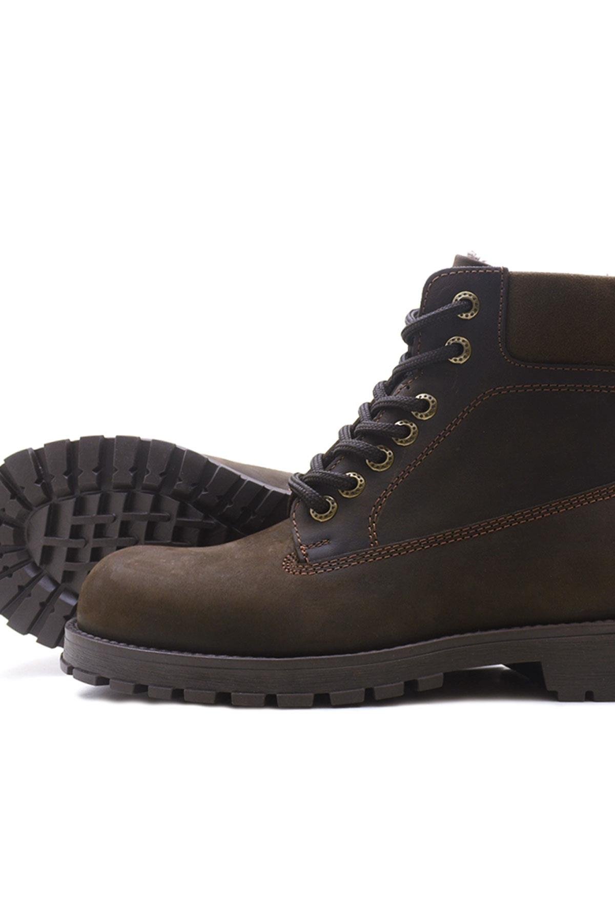 Neson Hakiki Deri Kahve Kürklü Bot Postal - Görsel 5