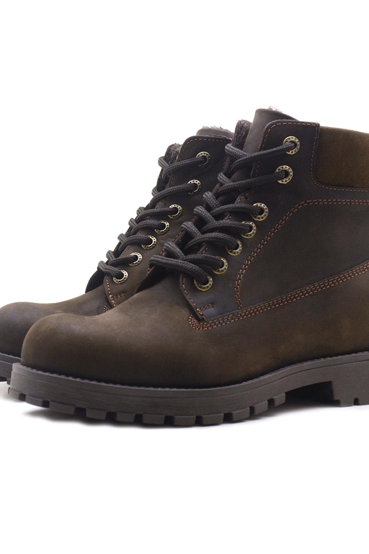 Neson Hakiki Deri Kahve Kürklü Bot Postal - Görsel 7