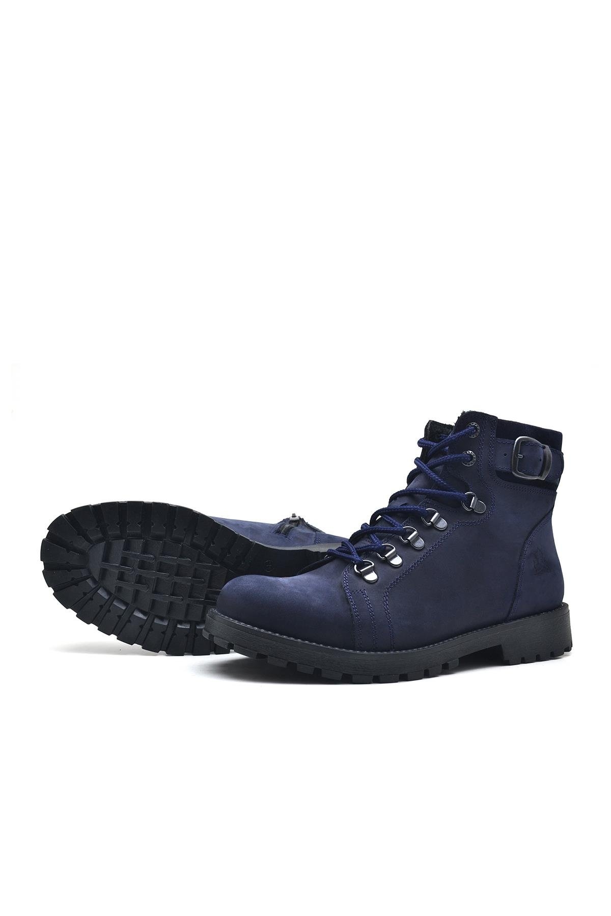 Griffon Hakiki Deri Lacivert Fermuarlı Bot - Görsel 6