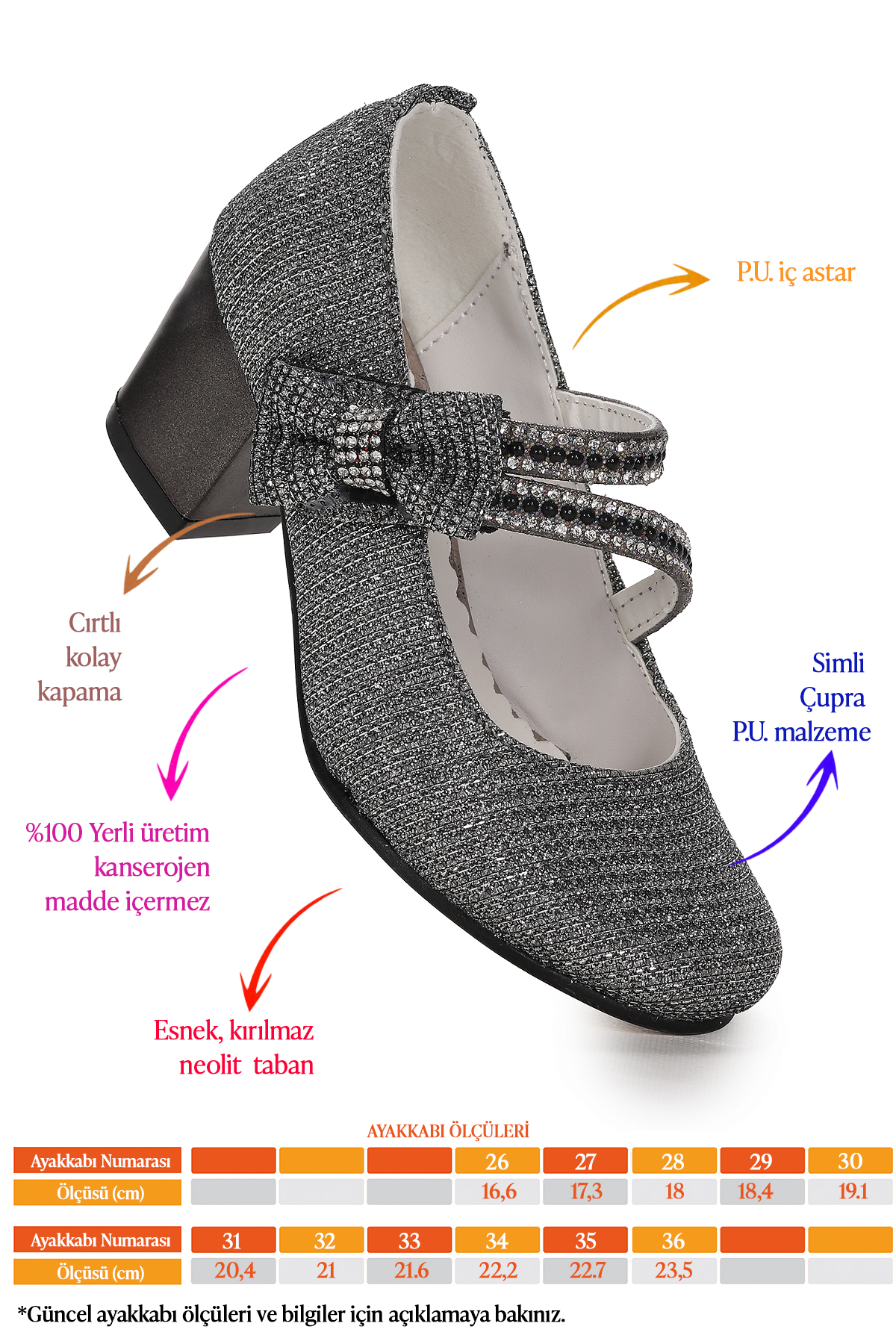 Aisha Çupra Günlük Kız Çocuk 4 Cm Topuklu Abiye Ayakkabı Platin - Görsel 3