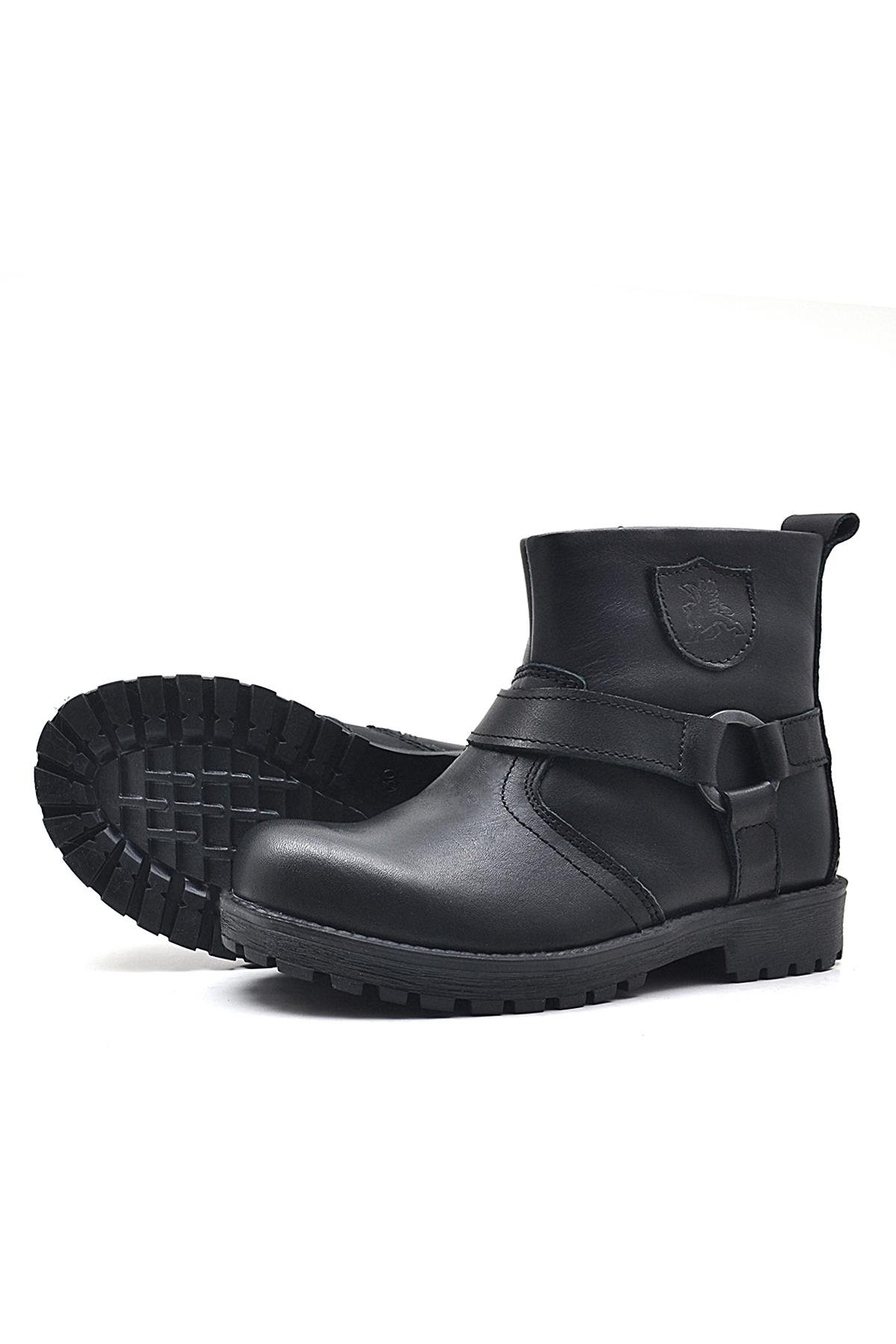 Chiron Hakiki Deri Siyah Fermuarlı Çocuk Çizme Bot - Görsel 6
