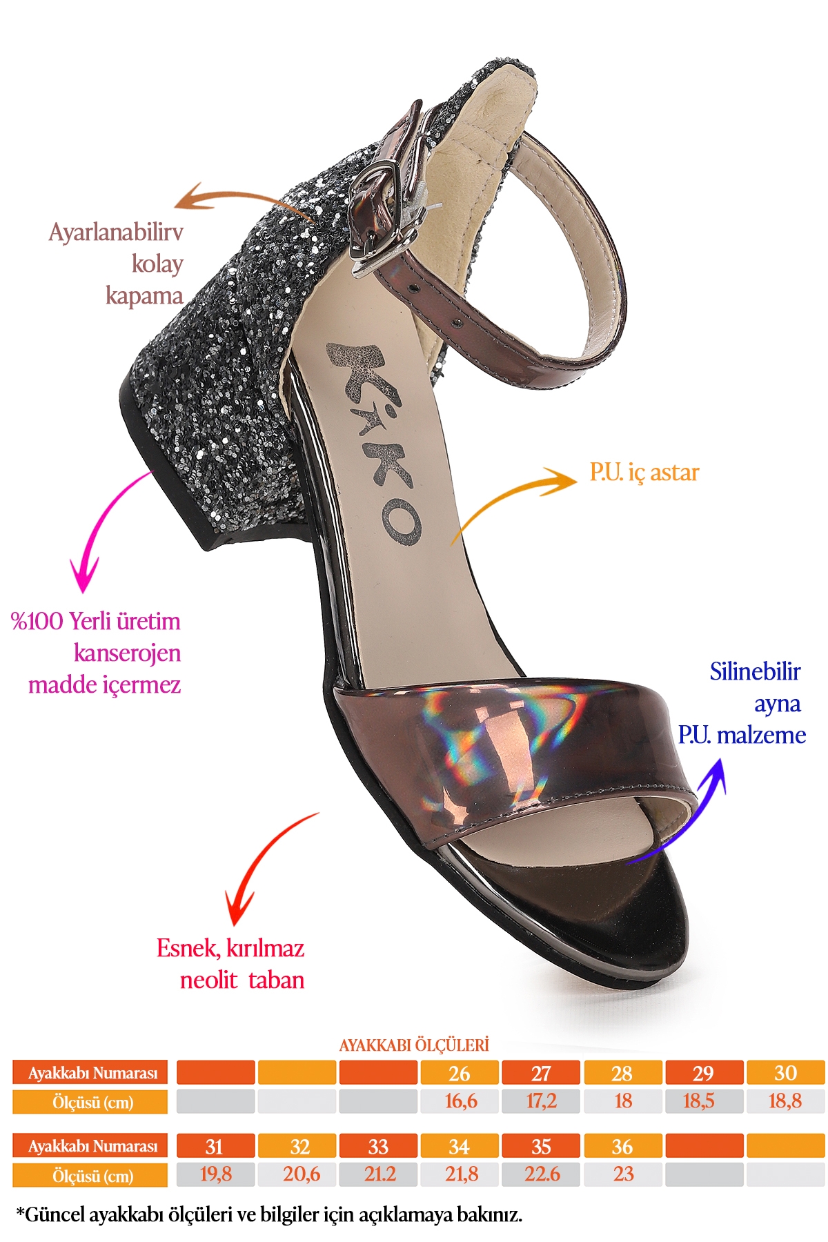 Sheila Ayna Çam Günlük Kız Çocuk 3 Cm Topuklu Sandalet Abiye Ayakkabı Platin - Görsel 3