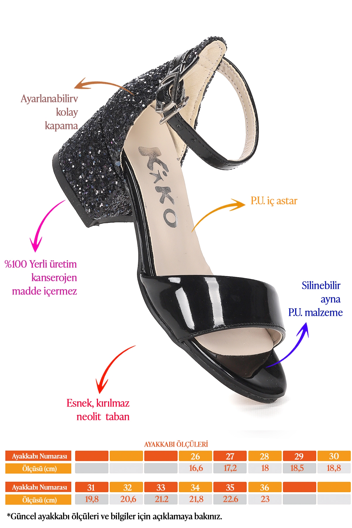 Sheila Ayna Çam Günlük Kız Çocuk 3 Cm Topuklu Sandalet Abiye Ayakkabı Siyah - Görsel 3