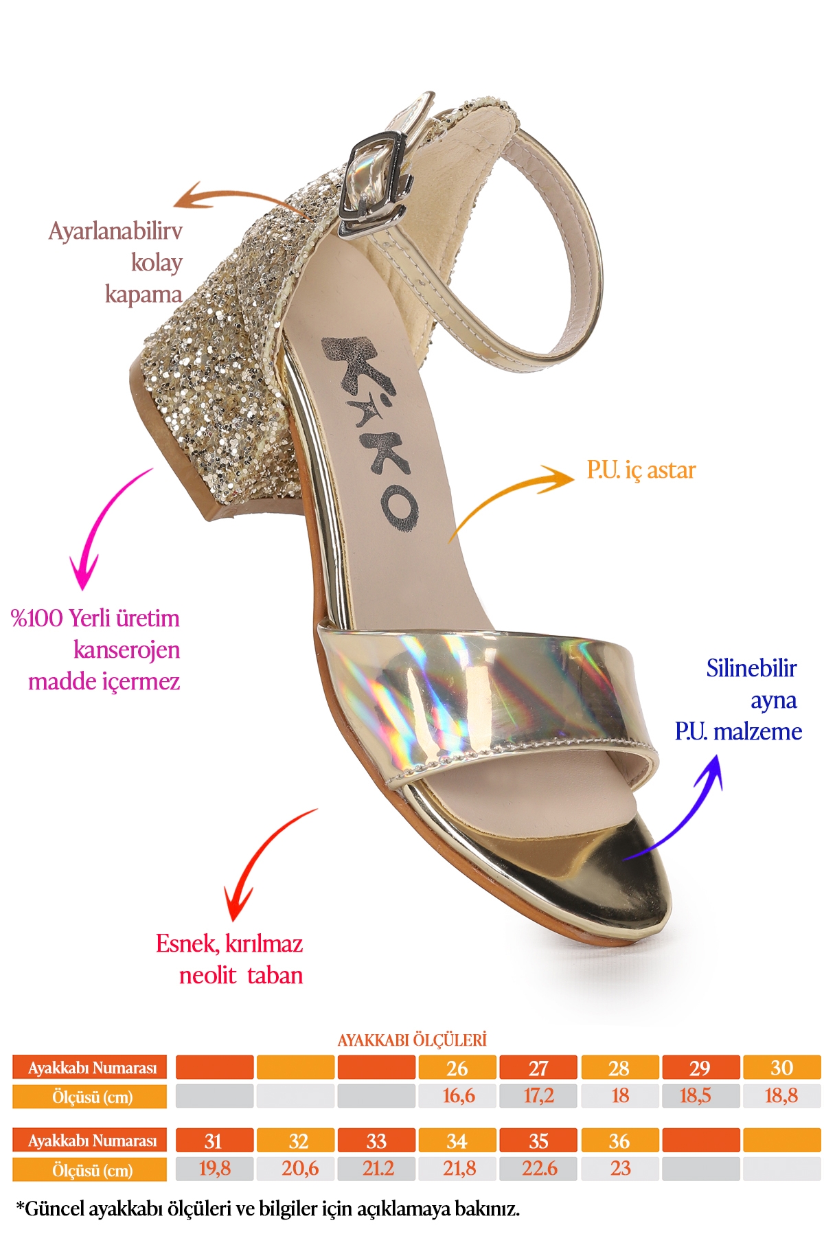 Sheila Ayna Çam Günlük Kız Çocuk 3 Cm Topuklu Sandalet Abiye Ayakkabı Altın - Görsel 3