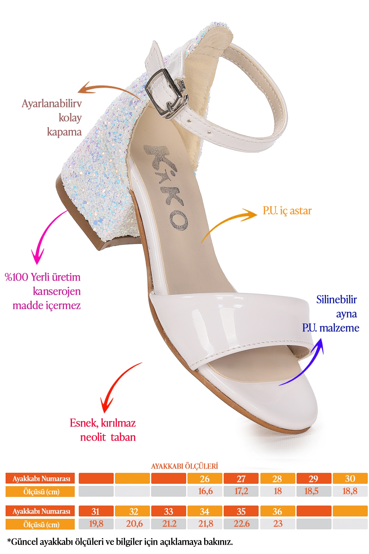 Sheila Ayna Çam Günlük Kız Çocuk 3 Cm Topuklu Sandalet Abiye Ayakkabı Beyaz - Görsel 3