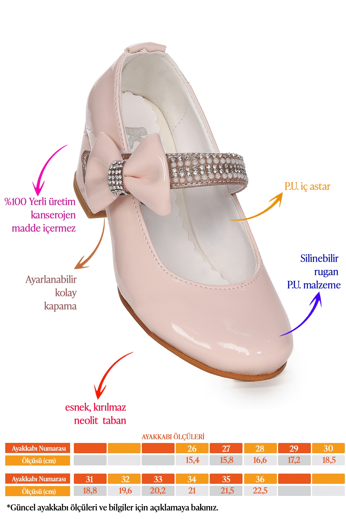 Cameli Rugan Günlük Kız Çocuk 4 Cm Topuklu Abiye Ayakkabı Pudra - Görsel 3