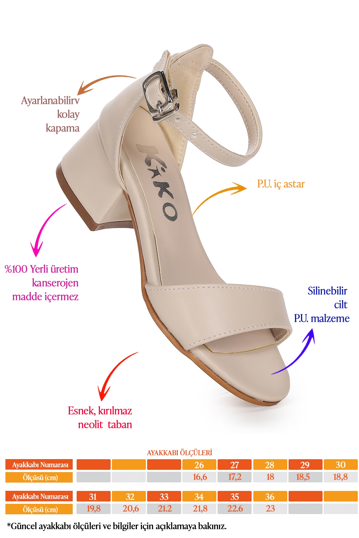 Sheila Cilt Günlük Kız Çocuk 4 Cm Topuklu Sandalet Abiye Ayakkabı Ten - Görsel 3