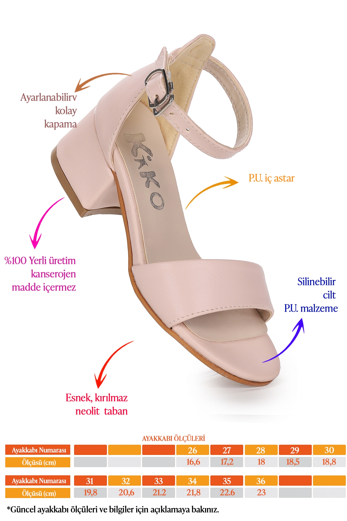 Sheila Cilt Günlük Kız Çocuk 4 Cm Topuklu Sandalet Abiye Ayakkabı Pudra - Görsel 3