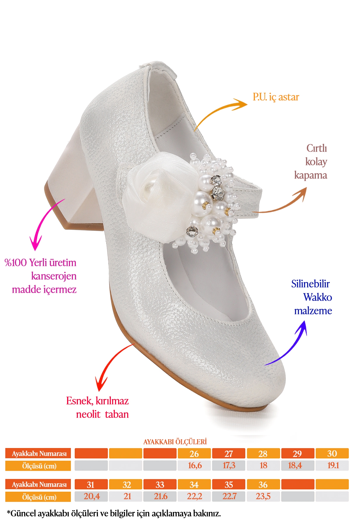 Angelina Vakko Günlük Kız Çocuk 4 Cm Topuklu Abiye Ayakkabı Sedef - Görsel 3