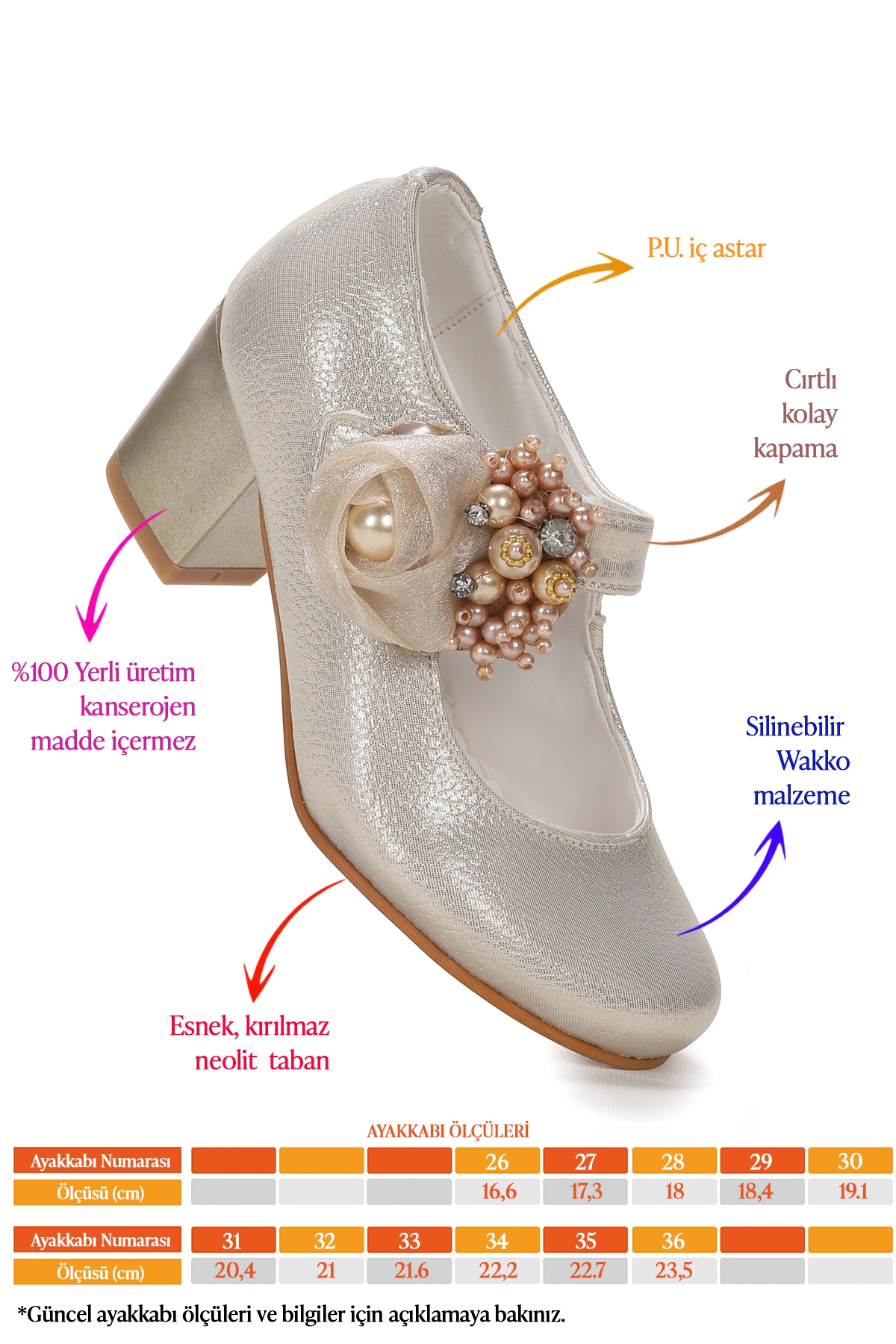 Angelina Vakko Günlük Kız Çocuk 4 Cm Topuklu Abiye Ayakkabı Altın - Görsel 3