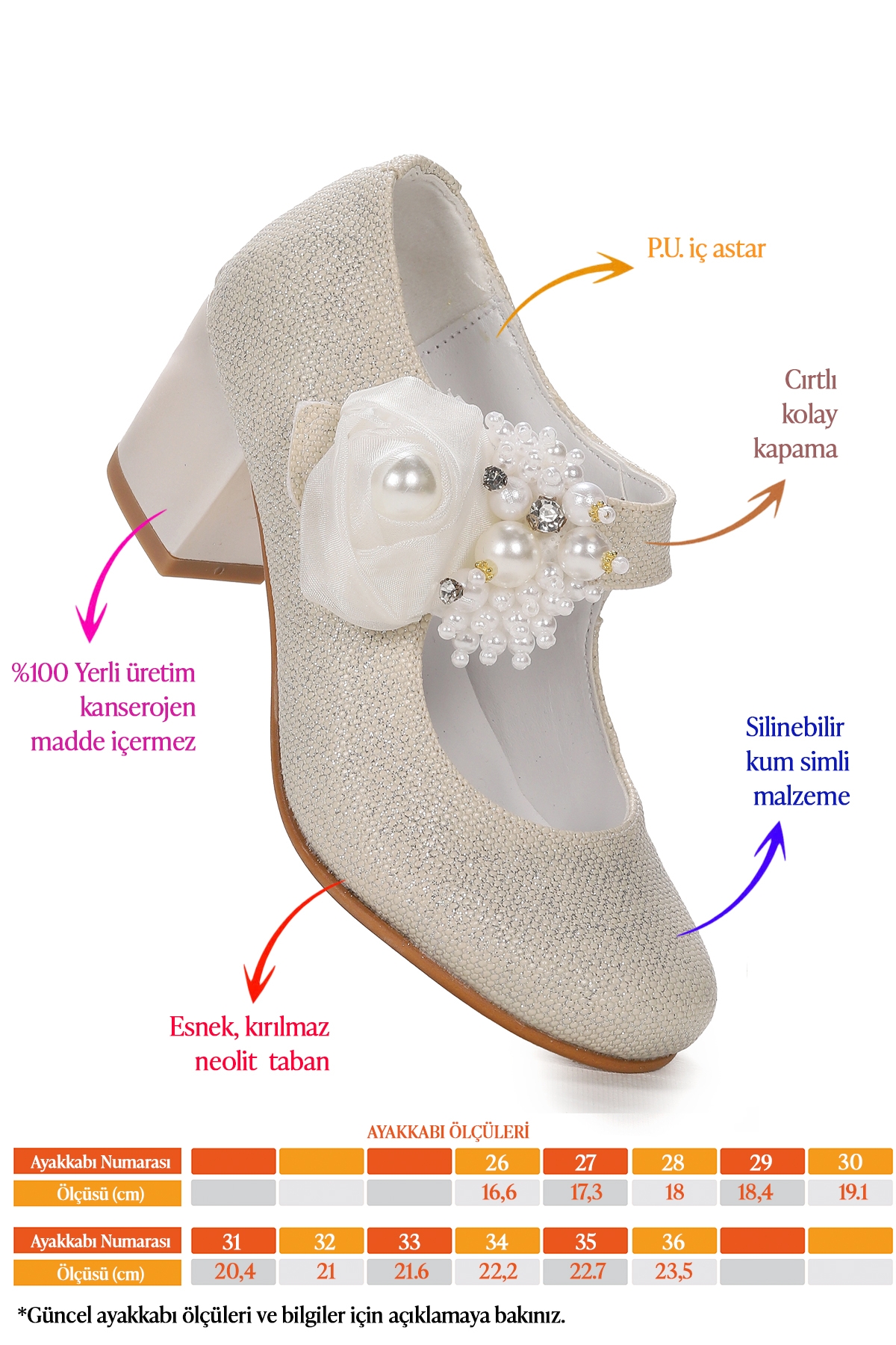 Angelina Kum Simli Günlük Kız Çocuk 4 Cm Topuklu Abiye Ayakkabı Sedef - Görsel 3