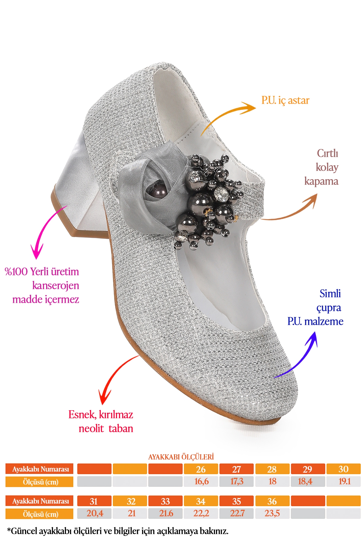 Angelina Çupra Günlük Kız Çocuk 4 Cm Topuklu Abiye Ayakkabı Gümüş - Görsel 3