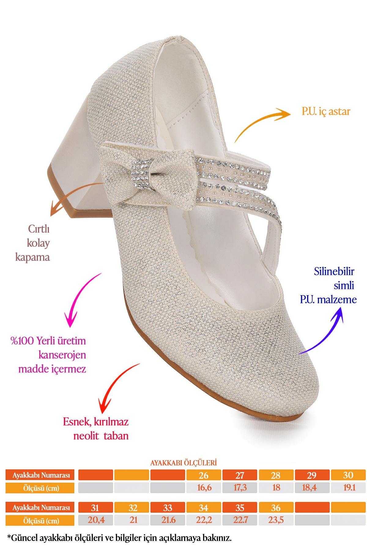 Aisha Kum Simli Günlük Kız Çocuk 4 Cm Topuklu Abiye Ayakkabı Sedef - Görsel 3