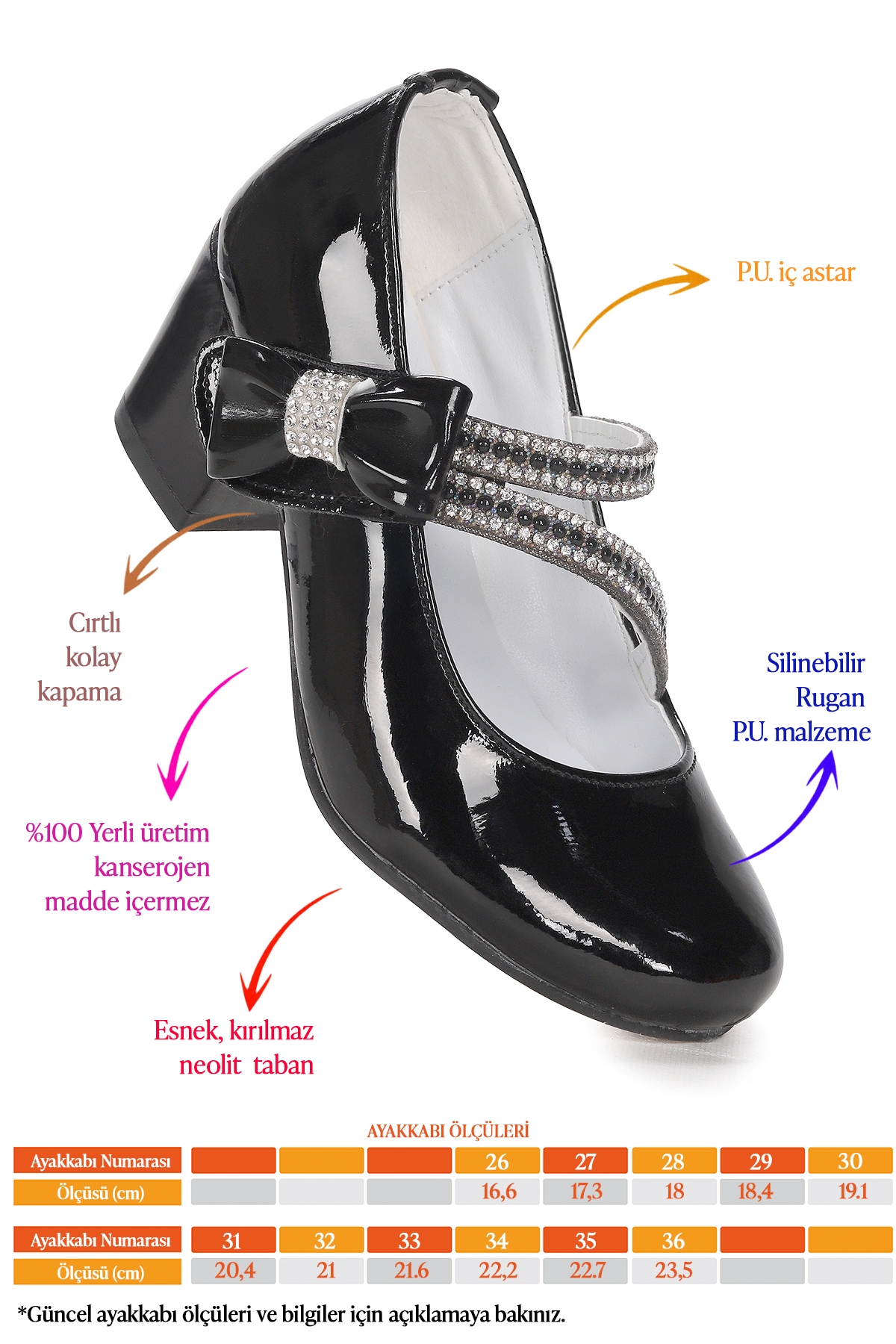 Aisha Rugan Günlük Kız Çocuk 4 Cm Topuklu Abiye Ayakkabı Siyah - Görsel 3