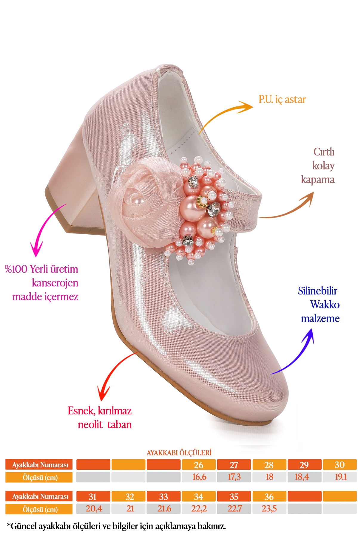 Angelina Vakko Günlük Kız Çocuk 4 Cm Topuklu Abiye Ayakkabı Pudra - Görsel 3