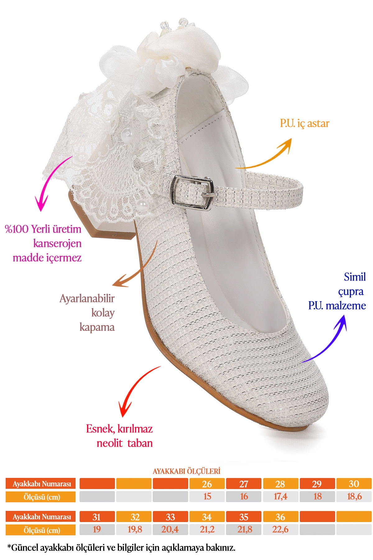 Cara Çupra Günlük Kız Çocuk 4 Cm Topuklu Abiye Ayakkabı Sedef - Görsel 3
