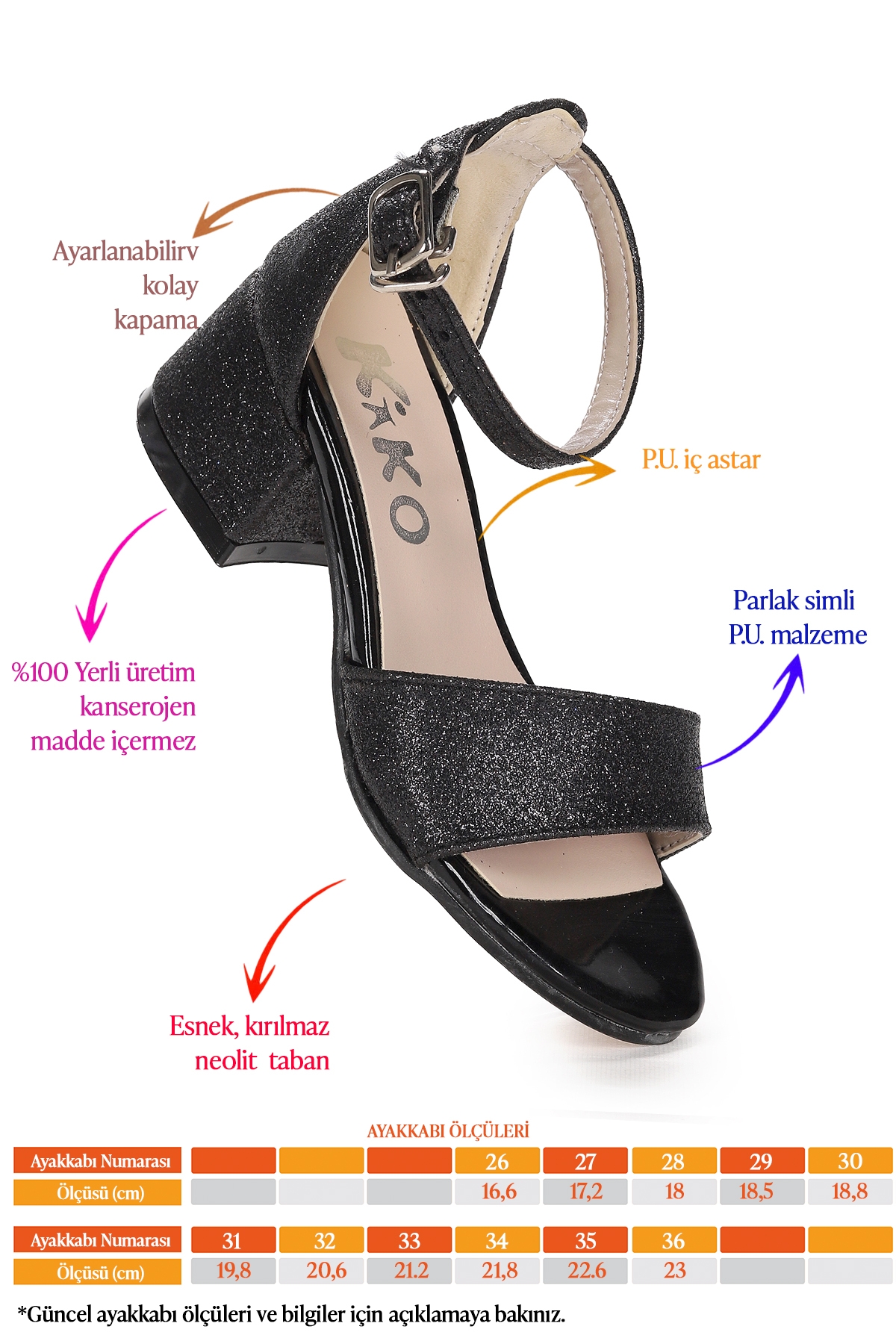 Alexa Günlük Kız Çocuk 4 Cm Topuklu Sandalet Abiye Ayakkabı Siyah - Görsel 3