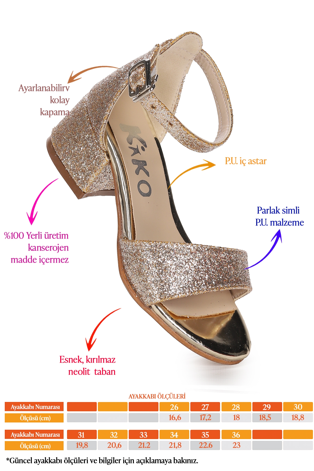 Alexa Günlük Kız Çocuk 4 Cm Topuklu Sandalet Abiye Ayakkabı Altın - Görsel 3