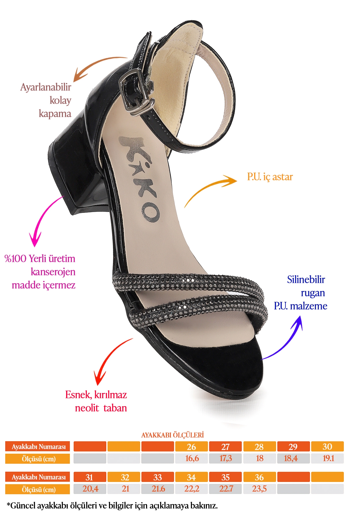 Sarer Rugan Taşlı Kız Çocuk 3 Cm Topuklu Sandalet Abiye Ayakkabı Siyah - Görsel 3