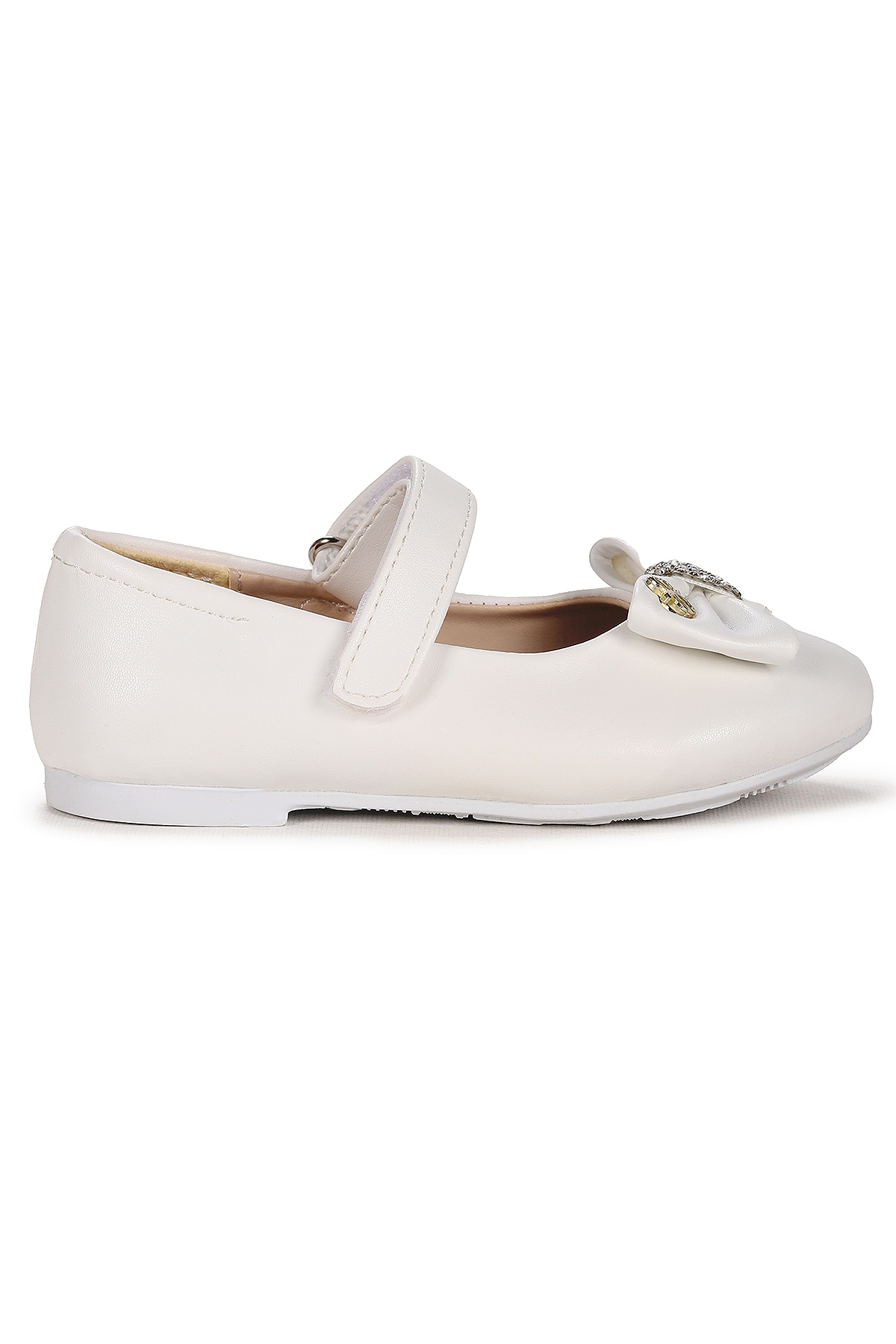 Withbow Cilt Cırtlı Fiyonklu Kız Çocuk Babet Ayakkabı Beyaz - Görsel 4