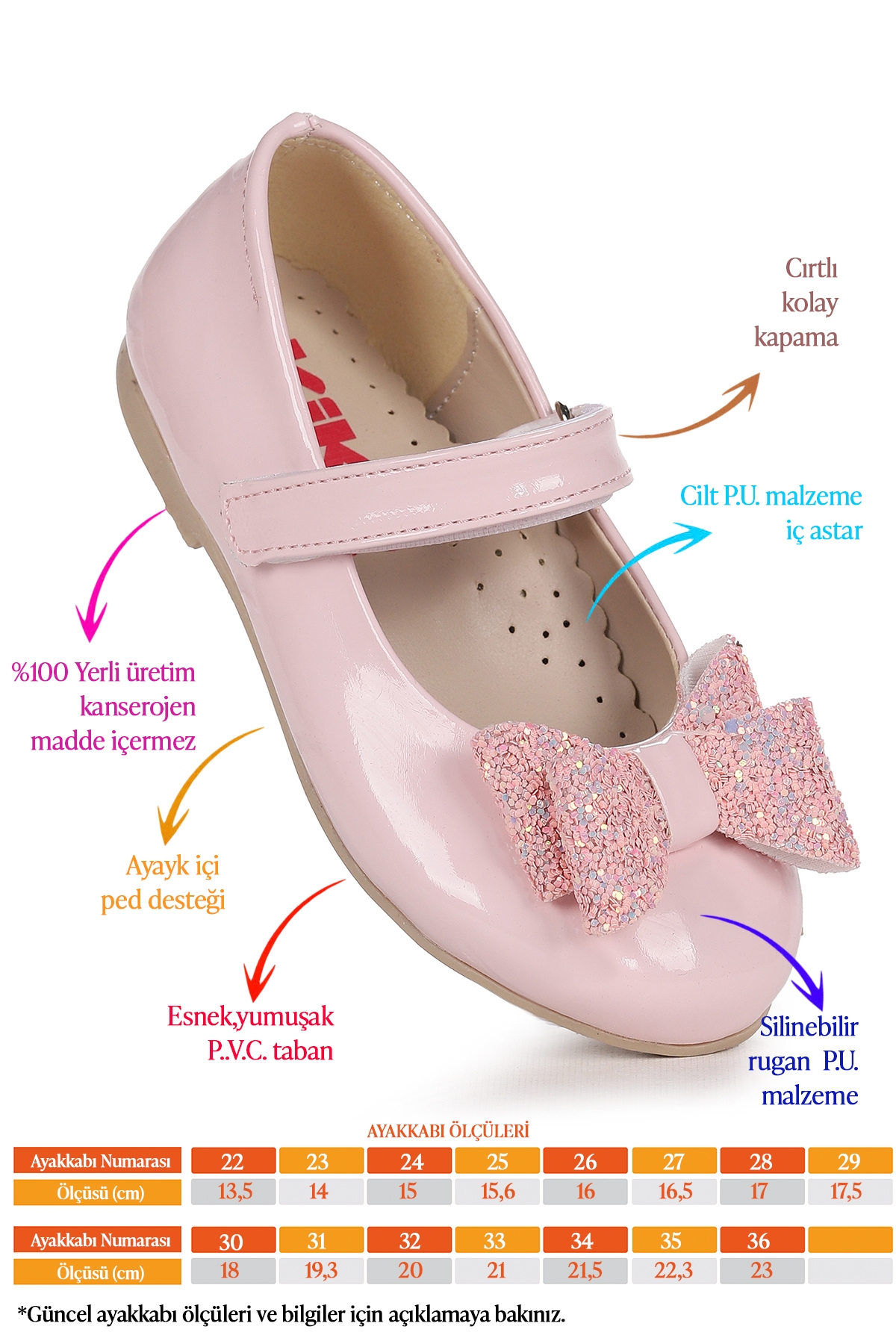 Babe Rugan Cırtlı Fiyonklu Kız Çocuk Babet Ayakkabı Pudra - Görsel 3