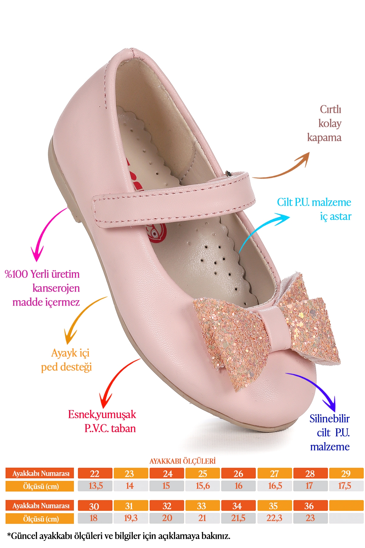 Babe Cilt Cırtlı Fiyonklu Kız Çocuk Babet Ayakkabı Pudra - Görsel 3