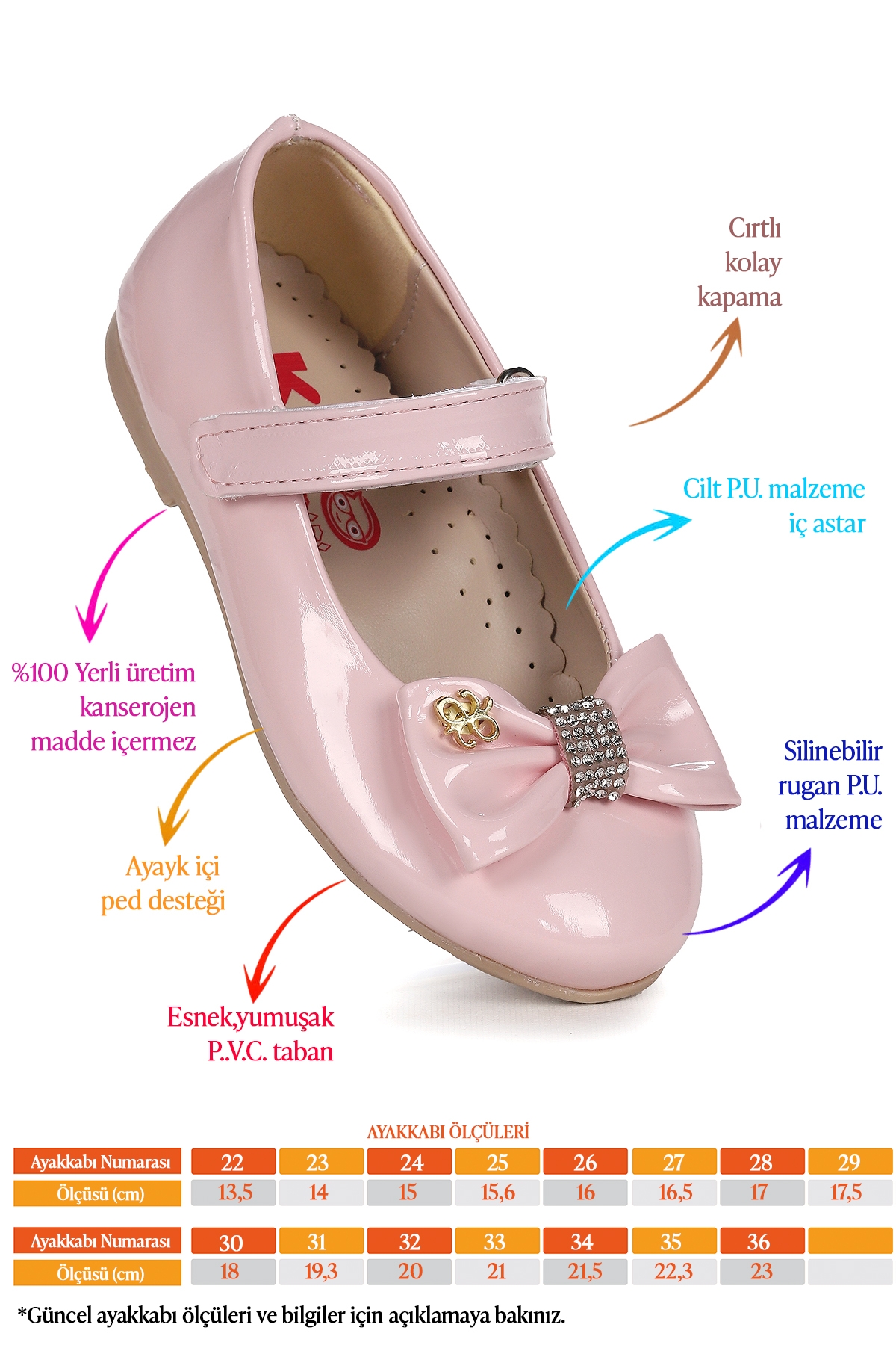 Withbow Rugan Cırtlı Fiyonklu Kız Çocuk Babet Ayakkabı Pudra - Görsel 3