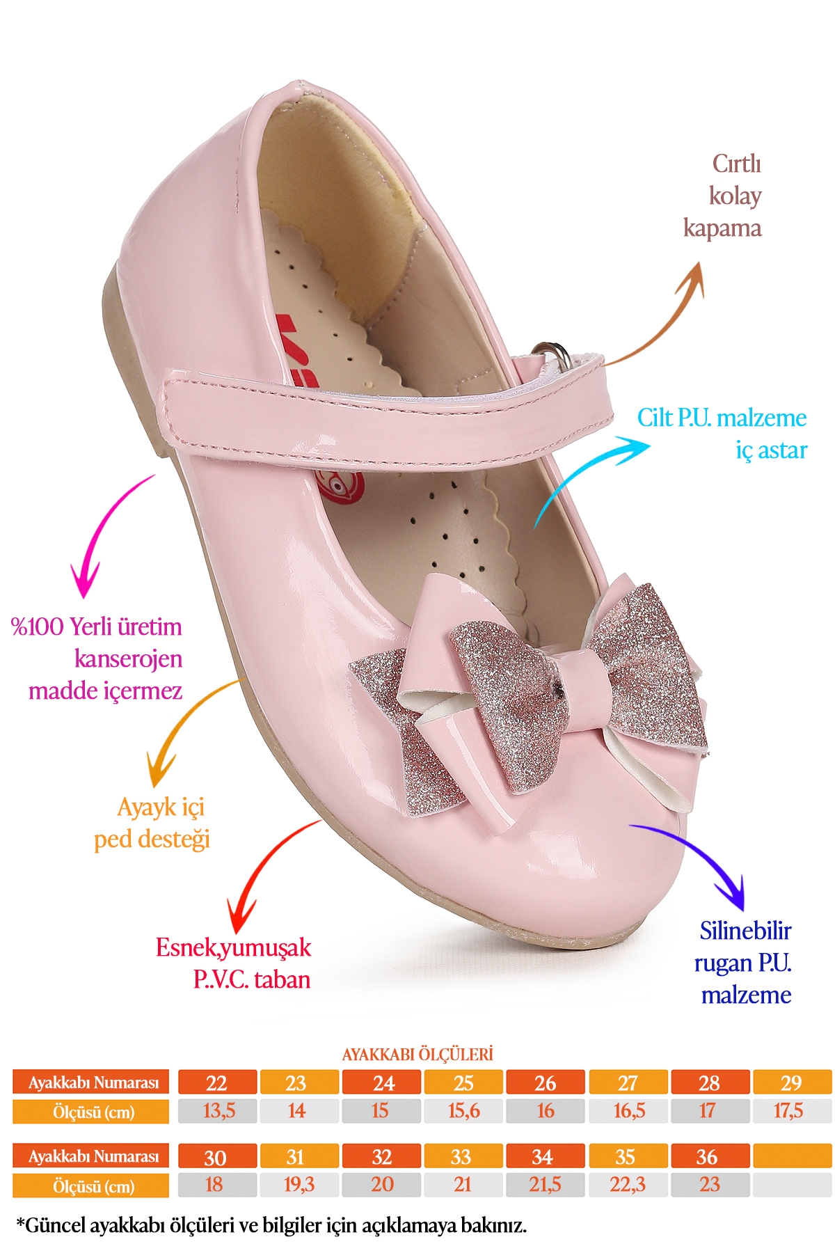Silvery Rugan Cırtlı Kum Sim Fiyonklu Kız Çocuk Babet Ayakkabı Pembe - Görsel 3