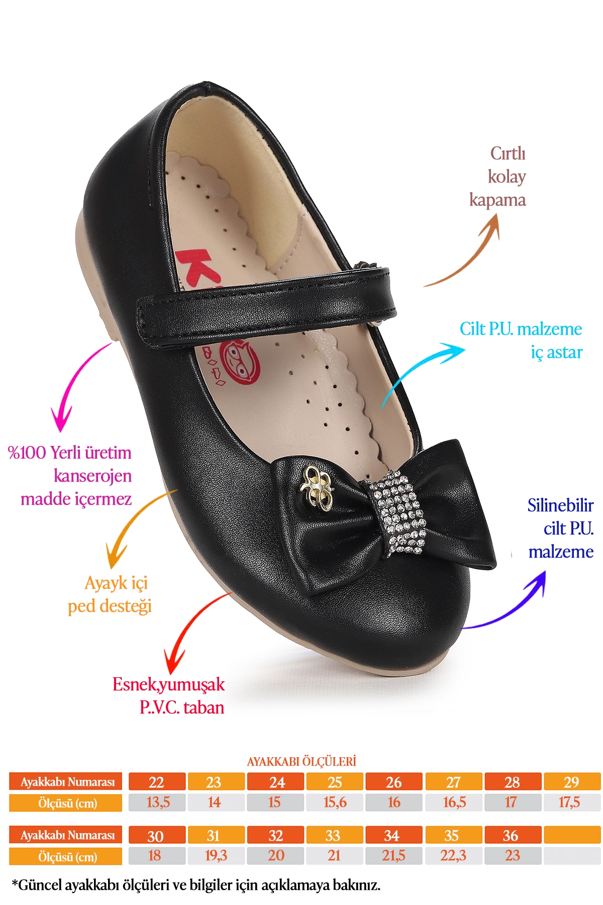 Withbow Cilt Cırtlı Fiyonklu Kız Çocuk Babet Ayakkabı Siyah - Görsel 3
