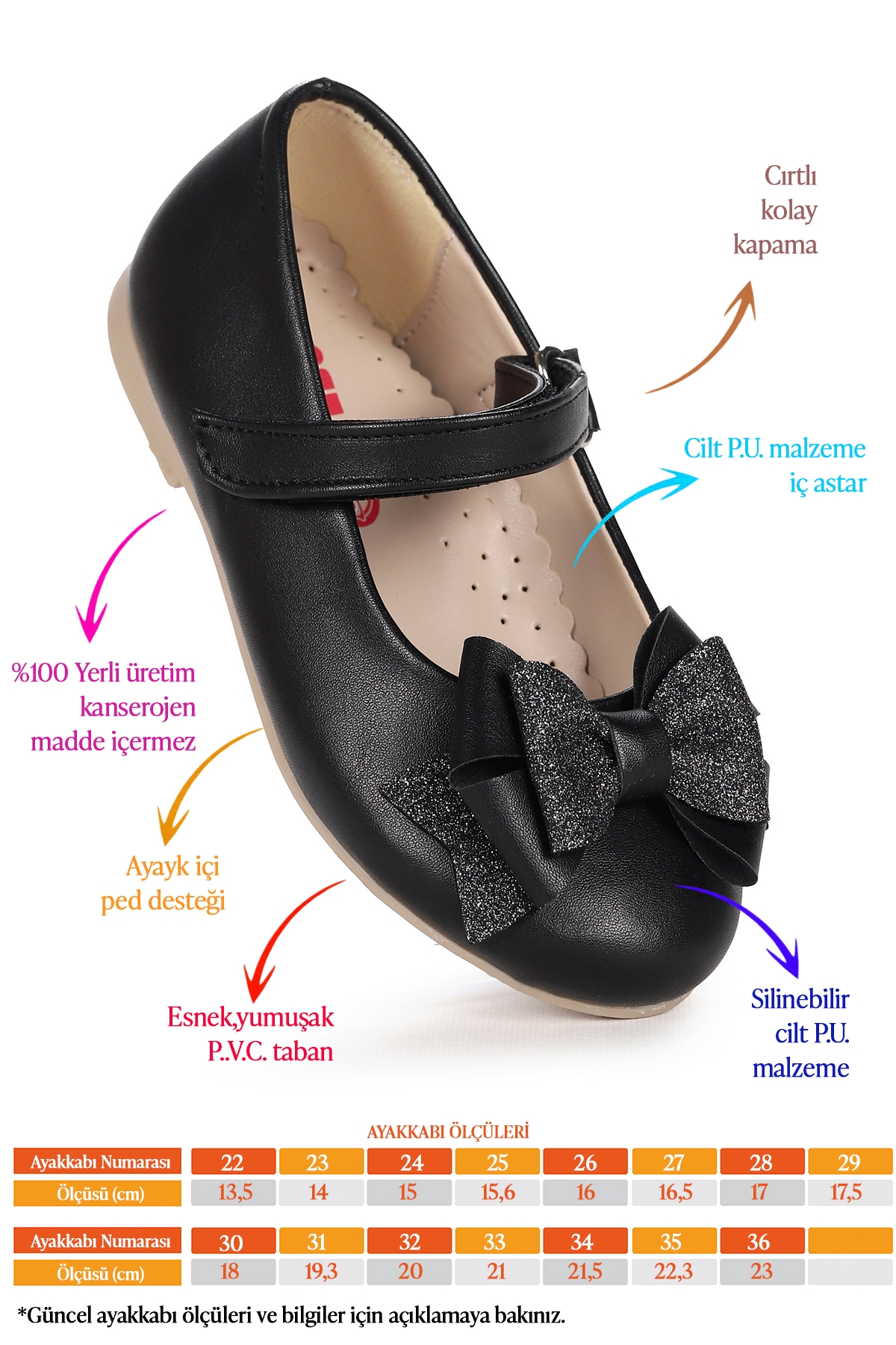 Silvery Cilt Cırtlı Kum Sim Fiyonklu Kız Çocuk Babet Ayakkabı Siyah - Görsel 3