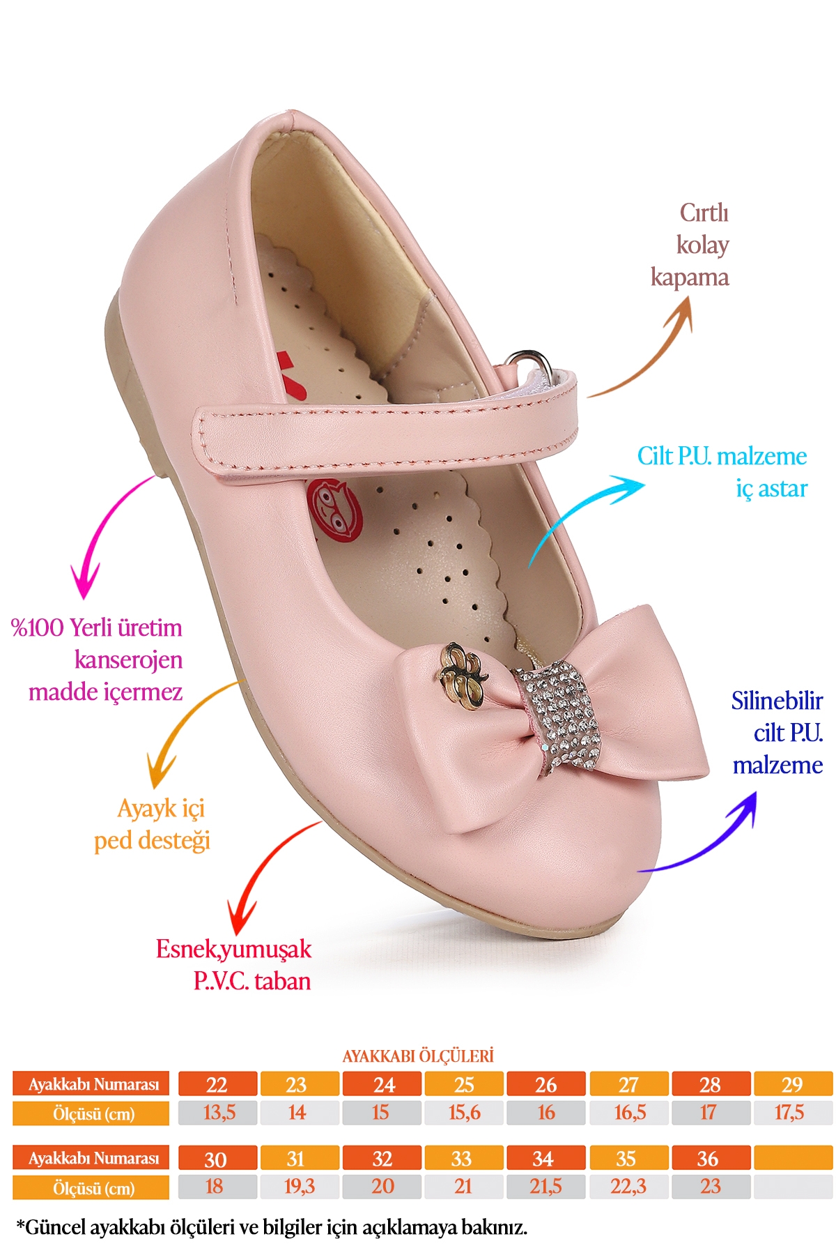 Withbow Cilt Cırtlı Fiyonklu Kız Çocuk Babet Ayakkabı Pudra - Görsel 3