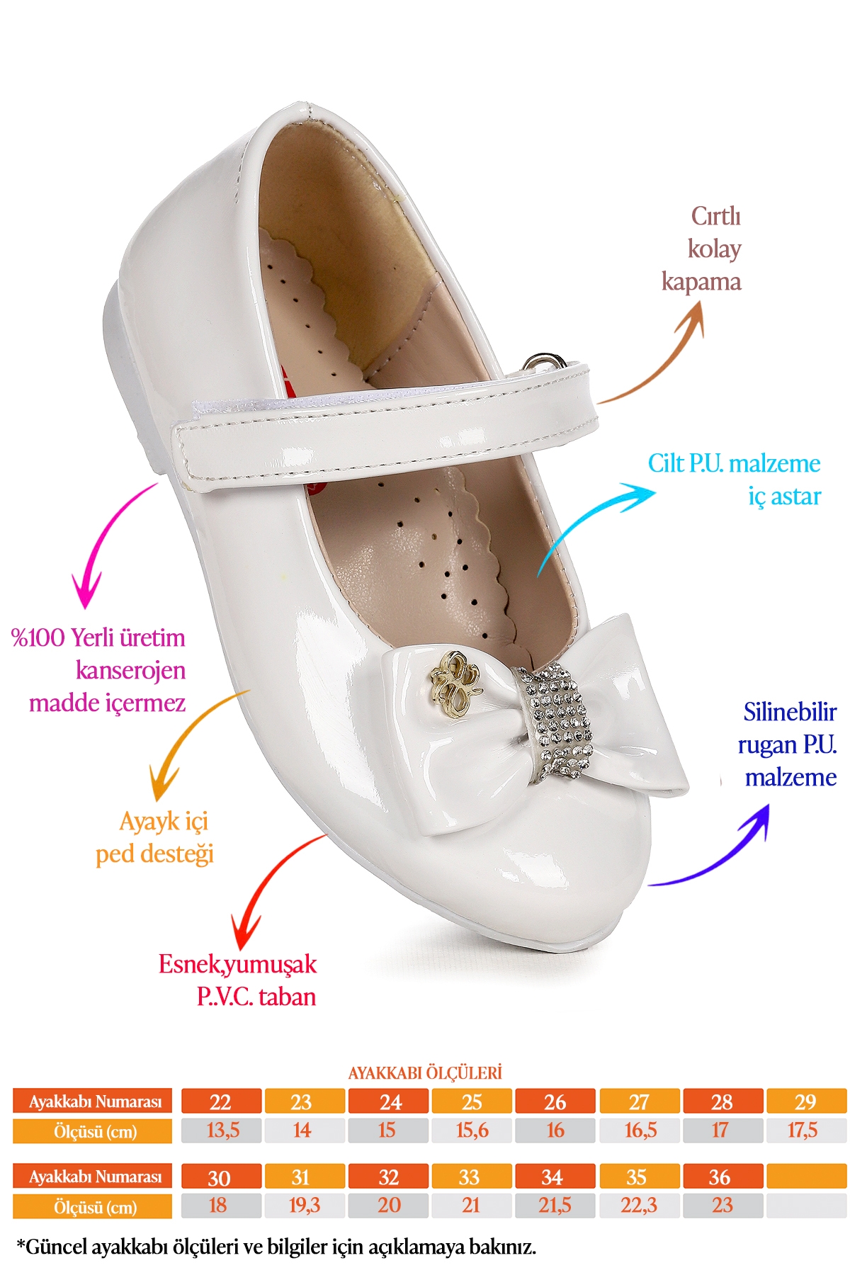 Withbow Rugan Cırtlı Fiyonklu Kız Çocuk Babet Ayakkabı Beyaz - Görsel 3