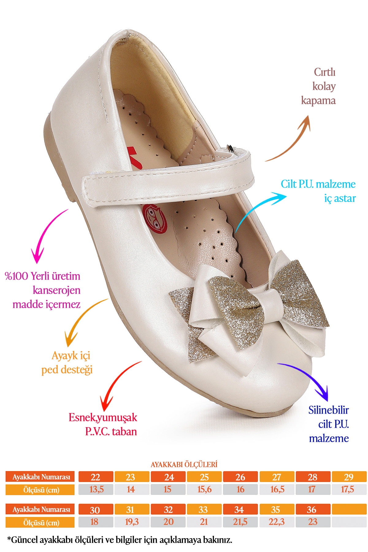 Silvery Cilt Cırtlı Kum Sim Fiyonklu Kız Çocuk Babet Ayakkabı Sedef - Görsel 3