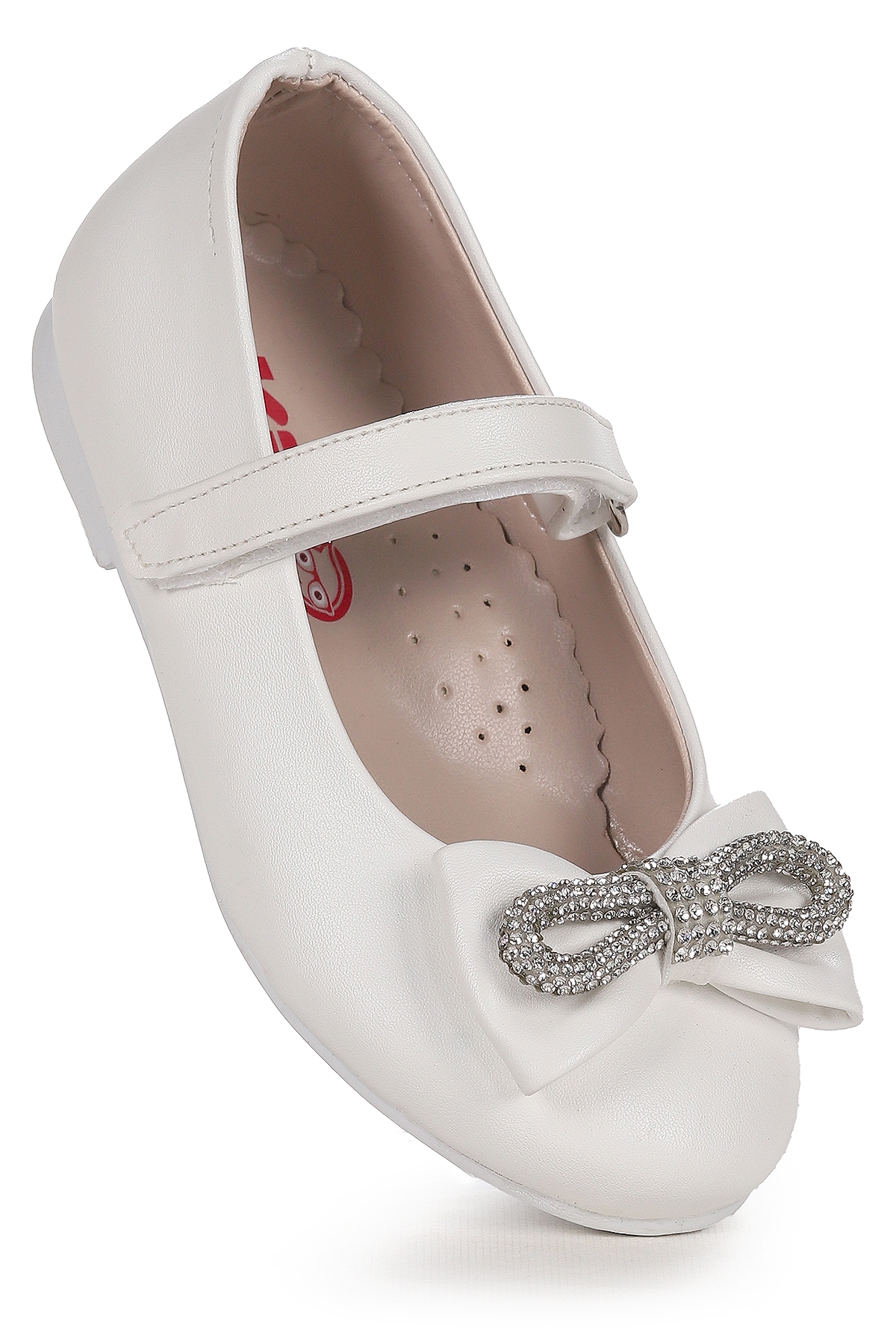 Bowtie Papyon Taşlı Cırtlı Kız Çocuk Babet Ayakkabı Beyaz - Görsel 2