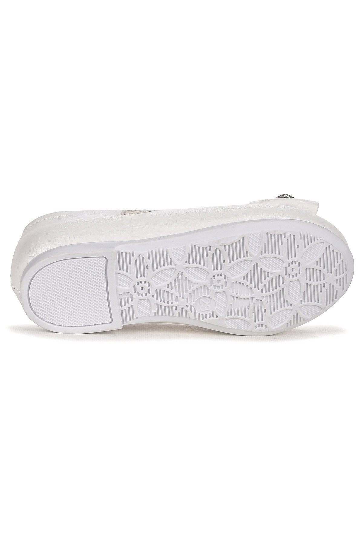 Bowtie Papyon Taşlı Cırtlı Kız Çocuk Babet Ayakkabı Beyaz - Görsel 6